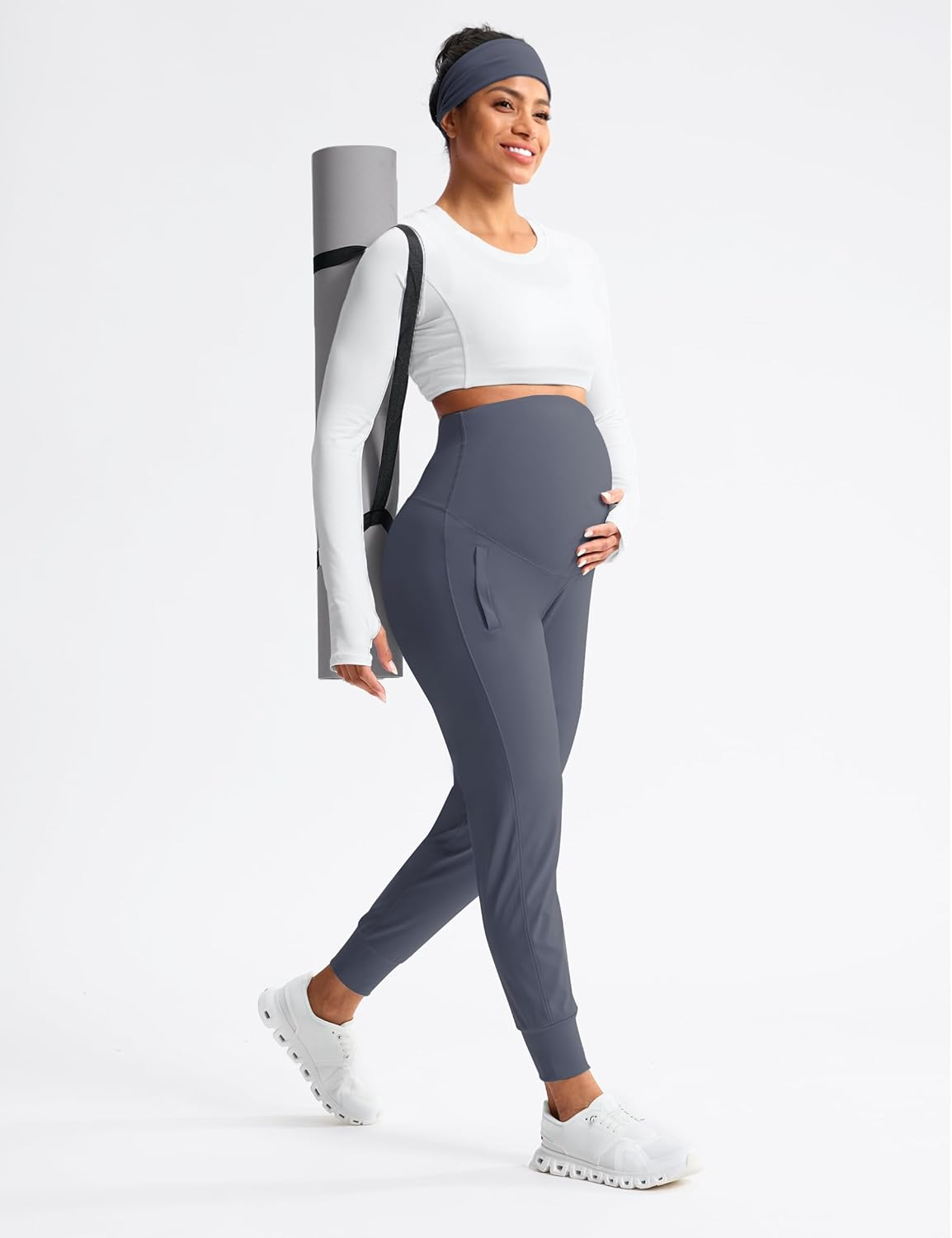 Mama Land Maternity Joggers with Pockets over the Belly Buttery Soft Pregnancy Pants for Yoga & Activewear image number 2
