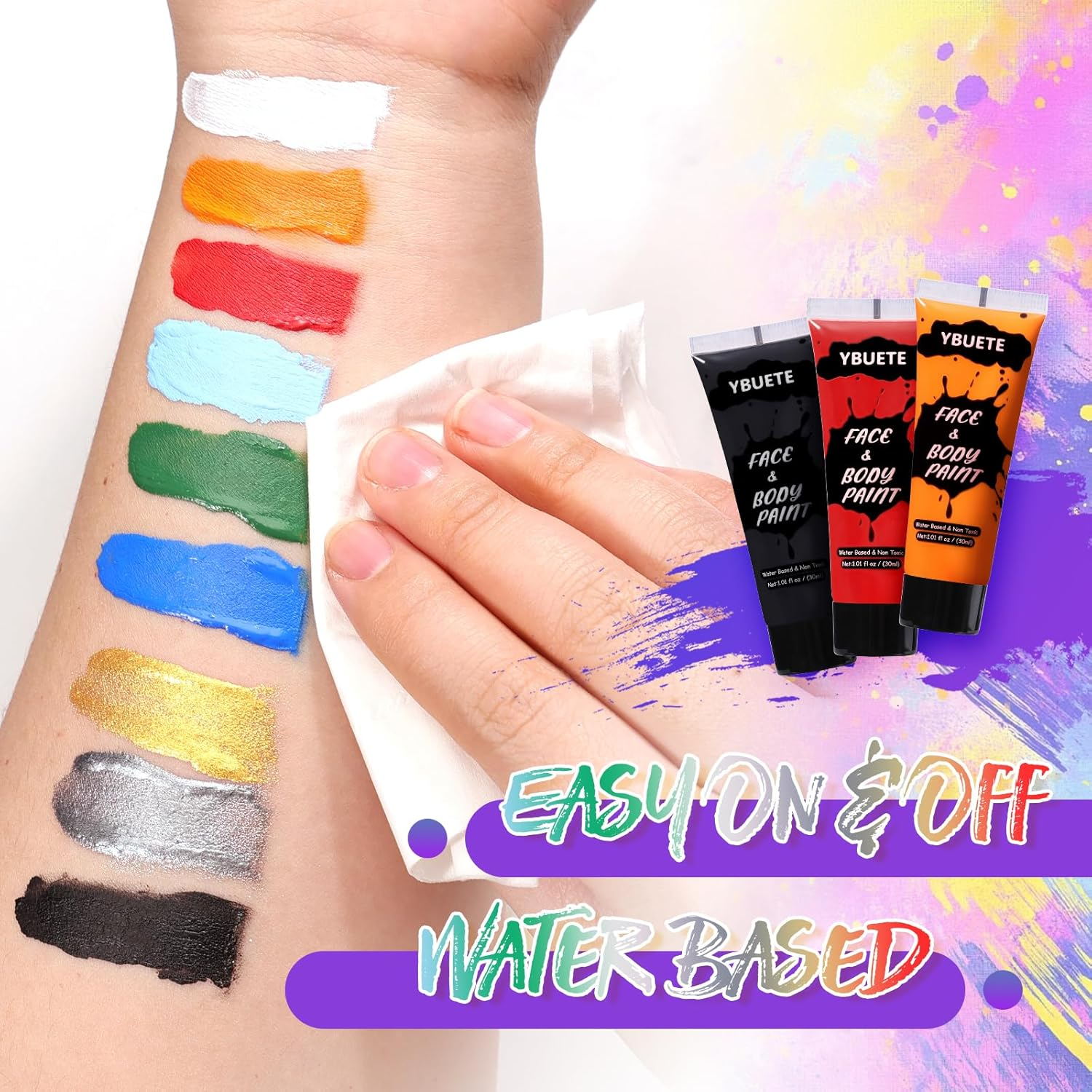 9 Colors Face Body Paint Set, Professional Paint Set for Halloween Cosplay Costume Party, Full-Coverage Multi-Color Cream Makeup Blendable Set for Adults Halloween Cosplay SFX Makeup Paint image number 3