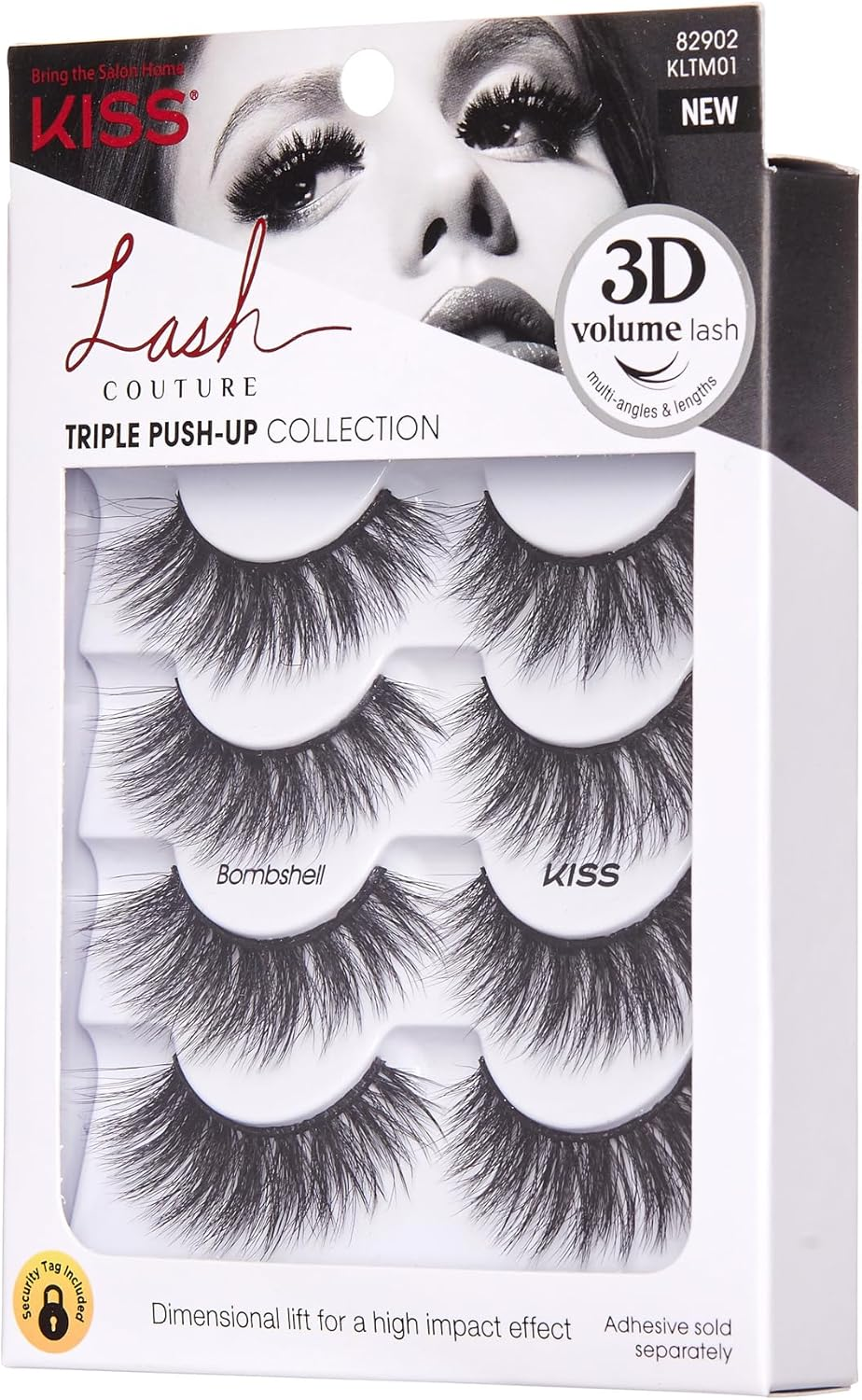 KISS Lash Couture Triple Push up Collection Multipack, 3D Volume False Eyelashes with Triple Design Technology, Multi-Angles & Lengths, Contact Lens Friendly, Reusable, Style Bombshell, 4 Pairs image number 6