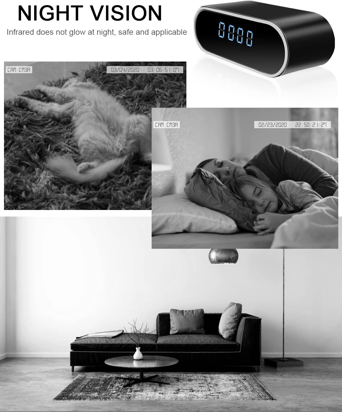 KAGMY Wifi Indoor Hidden Camera for Home Security,1080P Clock Camera with Night Vision/Motion Detection/Loop Recording, Wireless Surveillance Spy Cameras Clock image number 4