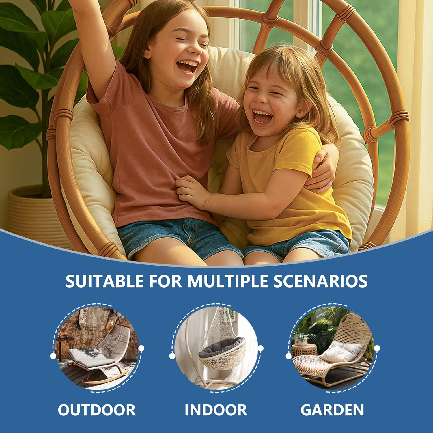 Waterproof Egg Chair Cushion, Soft and Thick Skin-Friendly PP Cotton Filled Cushion, Suitable for Hammock Indoor or Outdoor Swing Rocking Chair Seat, Outdoor Cushions (60 * 60Cm White) image number 5