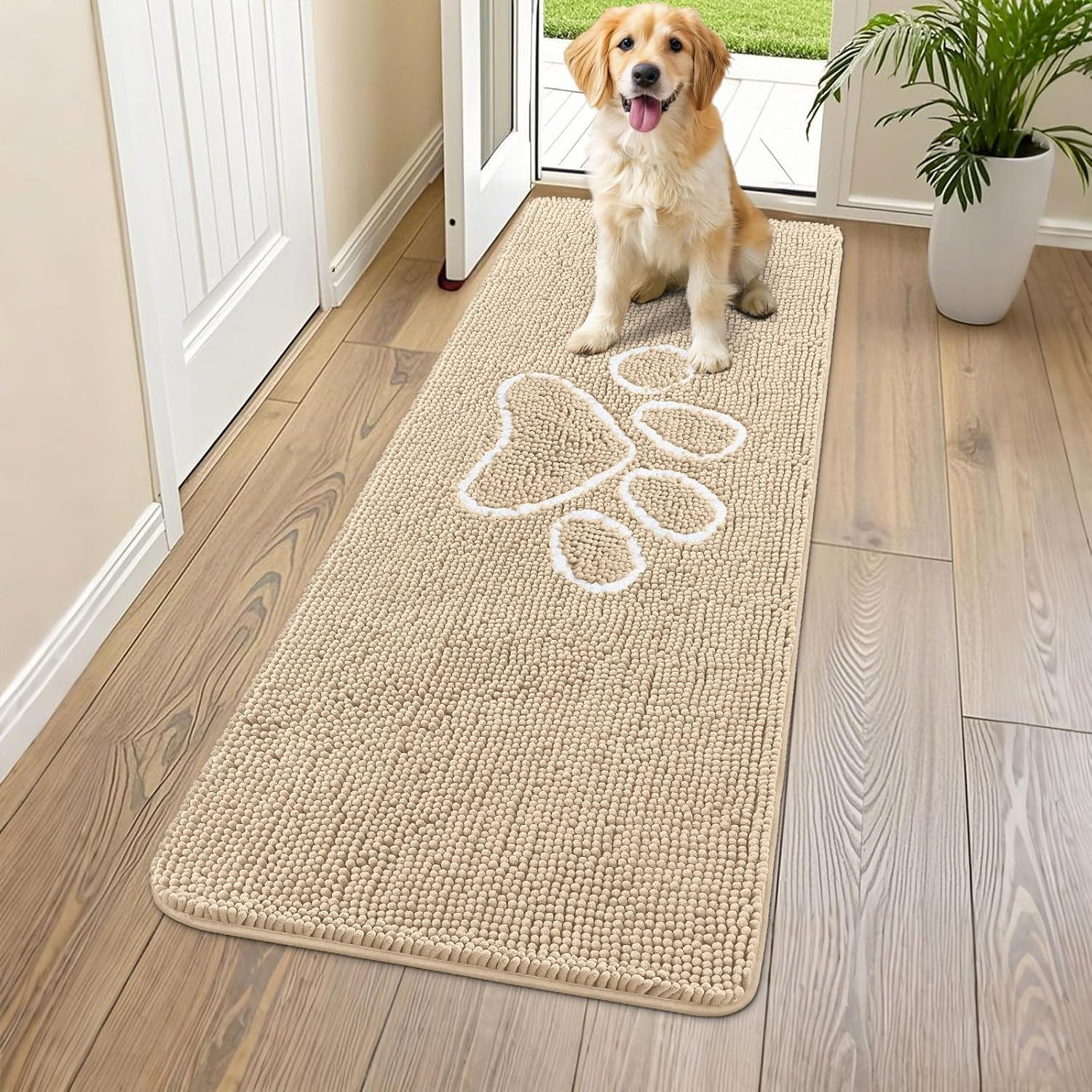 Smiry Dog Door Mat for Muddy Paws, Absorbent Dirt Trapper Non Slip Quick Dry Washable Chenille Mat for Mud Dogs, Entry Rug for Indoor and Outdoor (24X16 Inches, Grey)