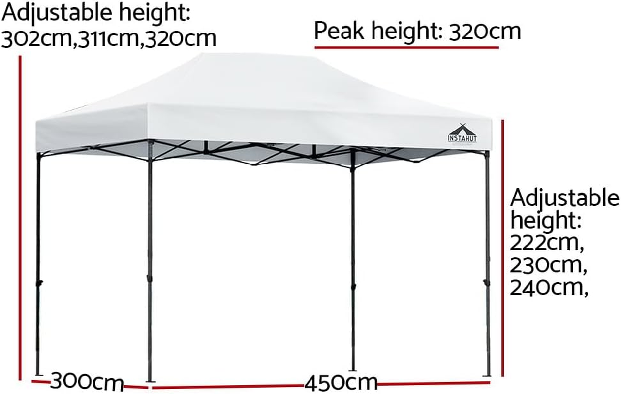 Instahut Gazebo 3X4.5, Pop up Camping Tent Marquee Folding White Gazebos Garden Outdoor Wedding Party Canopy Patio, Water Resistant and UV PU Coating image number 5