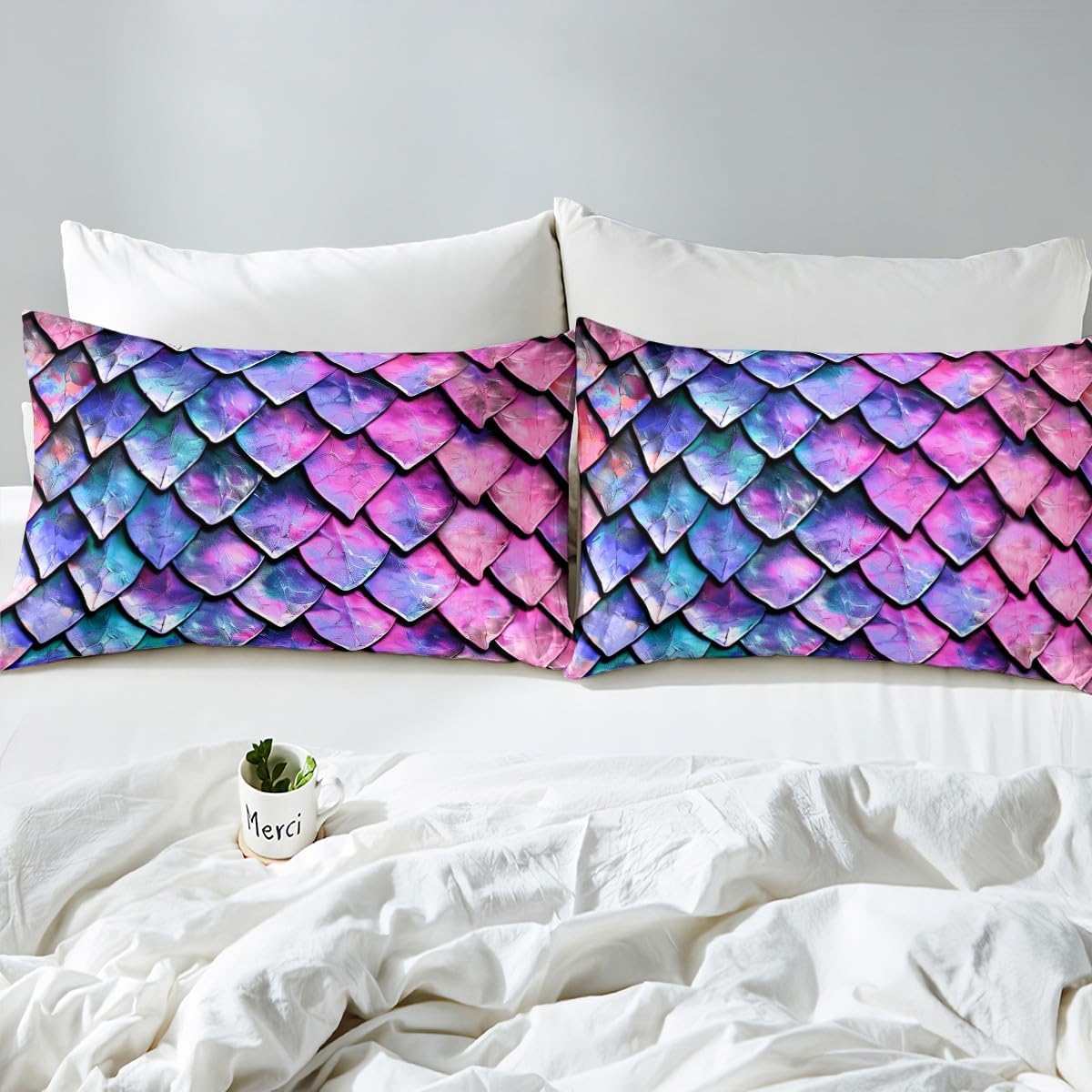 Feelyou Dragon Scale Bed Sheets Set Twin Size Wild Animal Skin Sheet Set for Kids Girls Decor Glitter Psychedelic Animal Sheets with Deep Pocket Fitted Sheet Wild Safari Theme Purple Pink Bedding Set image number 2