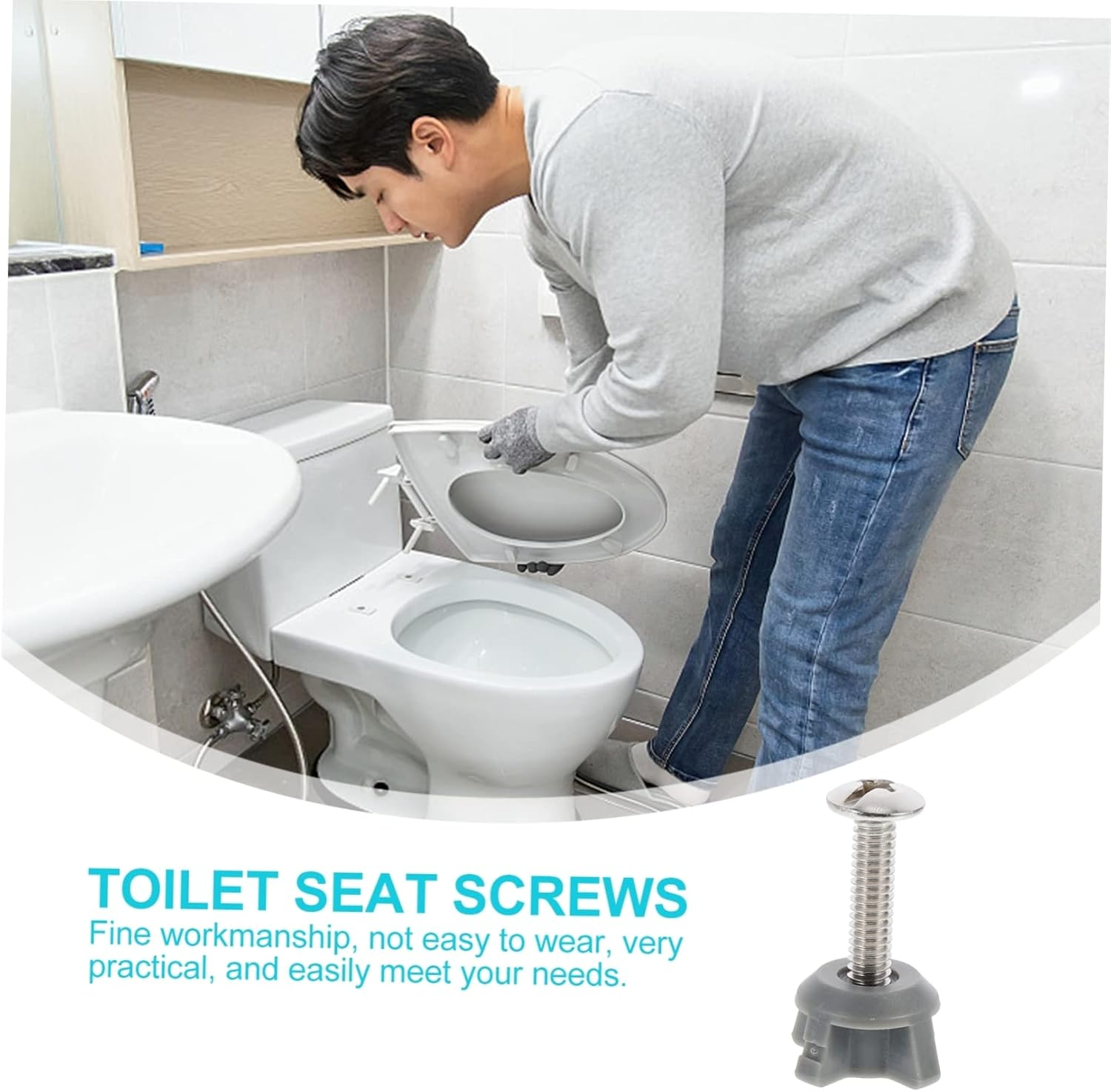 TEHAUX 2Pcs Professional Toilet Lid Fixing Screws Toilet Seat Accessories Replacement Hinge Bolts for Bathroom Wc image number 6