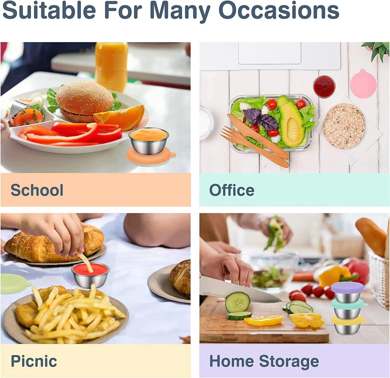 Salad Dressing Container to Go, 6X1.6 Oz Small Reusable Containers with Lids, Fits in Bento Box for Lunch, Stainless Steel Condiment Cup, Premium Silicone, Leak Proof, Easy Open Dipping Sauce Cups image number 4