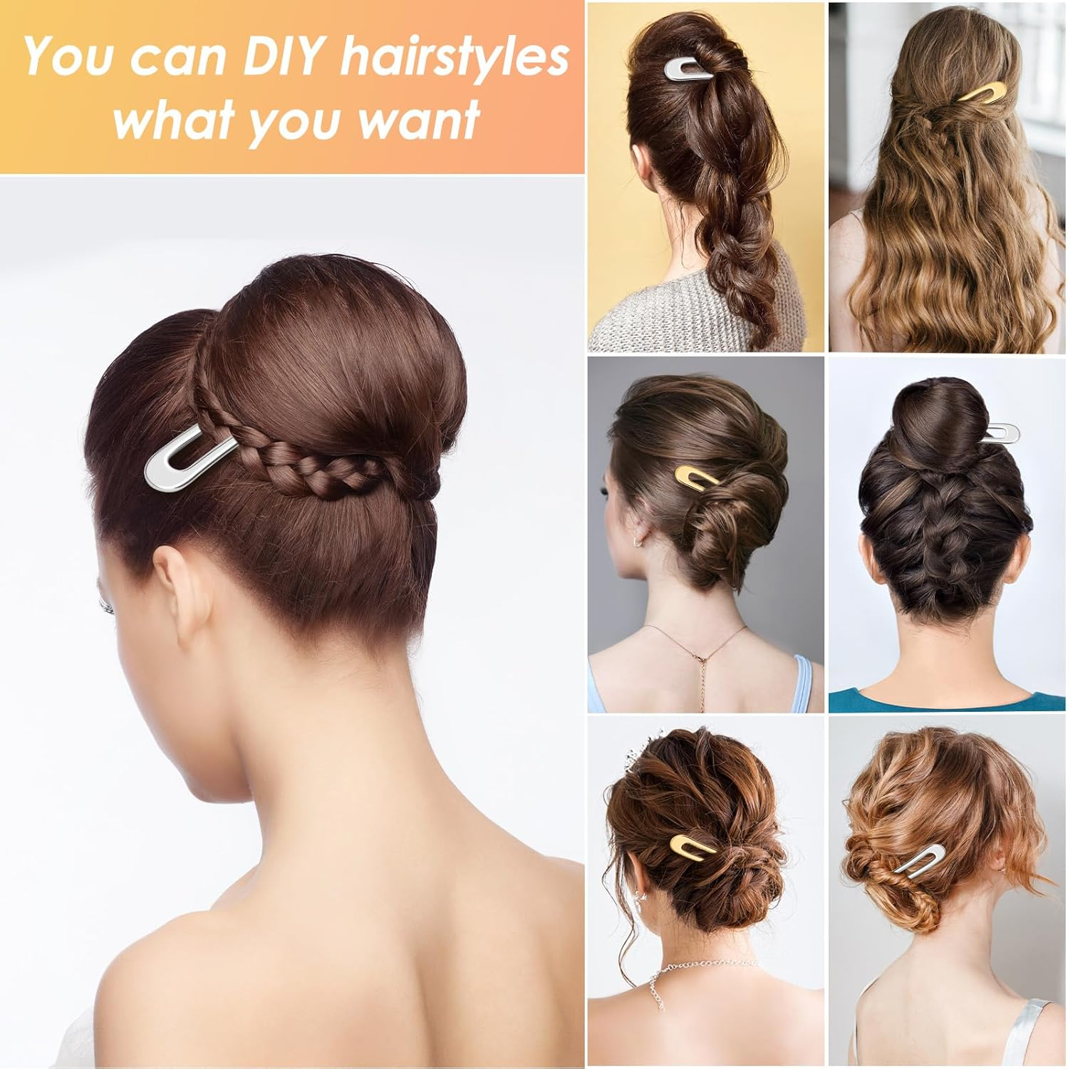 6 Pieces U Shaped Hair Pins, French Hair Pins Metal French U Pins Vintage Hair Fork Hair Pin for Buns Women Girls Hairstyle Accessories,(3 Gold + 3 Silver) image number 6