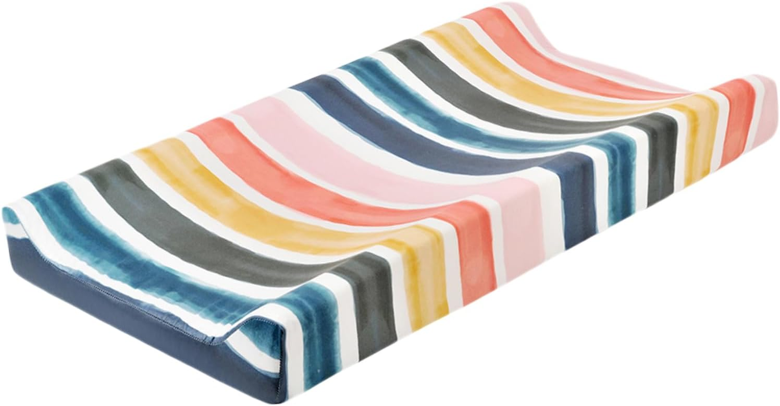 Baby Changing Pad Cover and Diaper Changing Pad Sheet for Infants Washable Removable Elastic Fabric Rainbow Stripe Reusable for Nursery Use image number 1