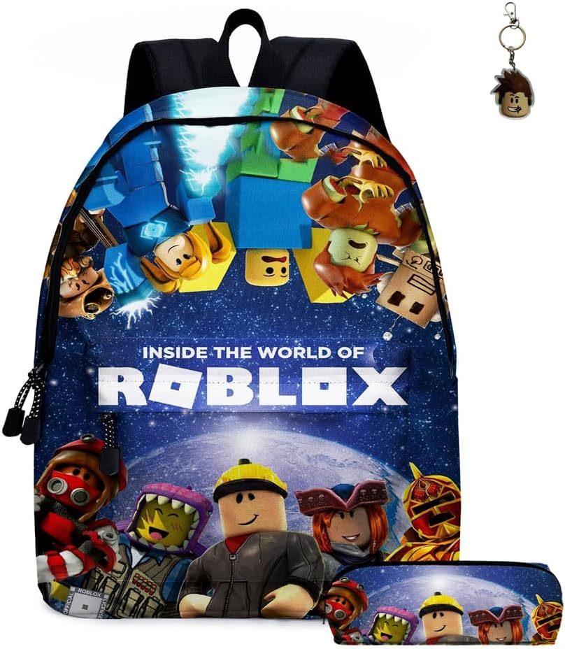 GDFENDU 2Pcs Anime Game Backpack with Keychain,16In Cute 3D Printed High Capacity Schoolbag Boy and Girl Schoolbag.