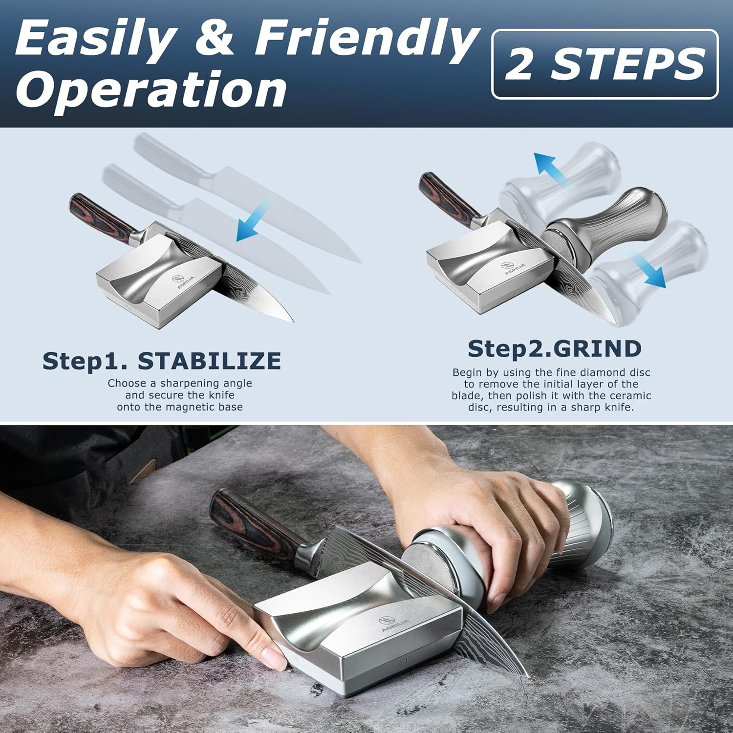 Rolling Knife Sharpener - Premium Sharpening Kit for All Knife Set - 360 & 600 Diamond - 1000 & 3000 Whetstone Ceramic Discs for All Hardness Levels - Gripable Aluminum Body, 4 Angles image number 2
