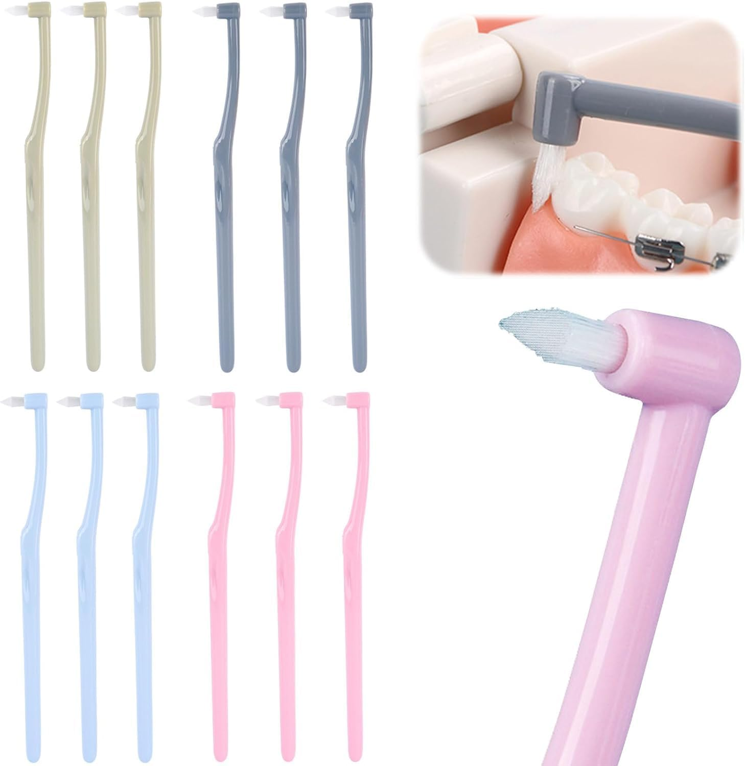 12 Pcs Soft Single Tufted Toothbrush Trim, Betterjonny Interspace Toothbrush, Slim Interspace Teeth Brushes Interdental Brushes for Orthodontic Braces Detail Cleaning