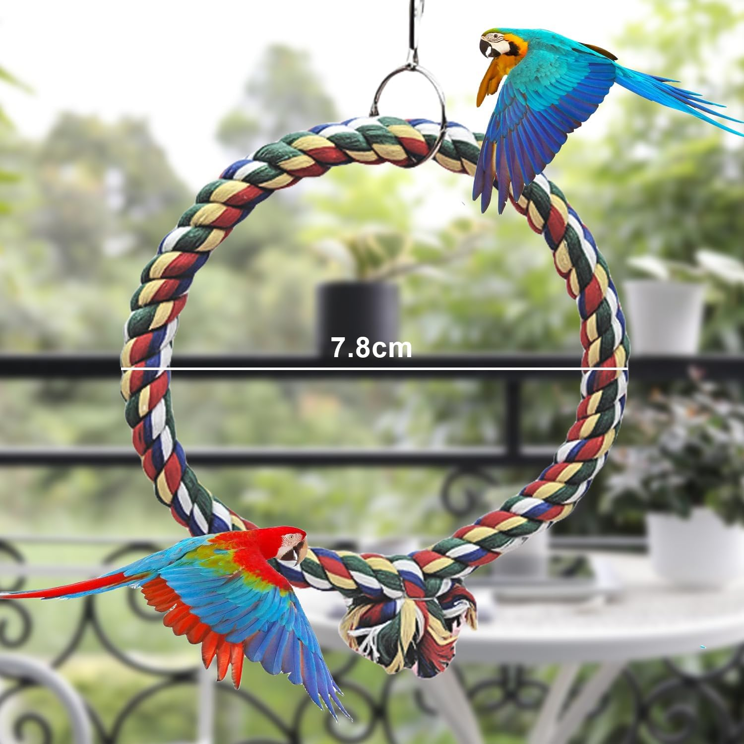 HOMURY Pack of 2 Bird Climbing Ropes: 150 Cm Parrot Colourful Spiral Cotton Rope, Diameter 18 Cm Parrot Toy Circle Ring Swing, Climbing Rope for Budgies, Cockatiels and All Birds image number 1
