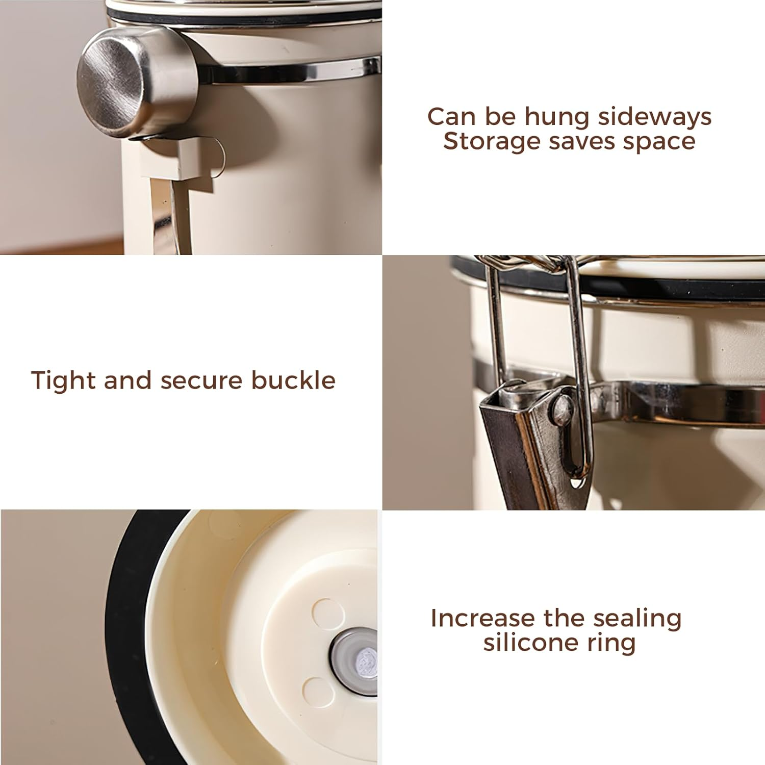 1.8L/60Oz Large Stainless Steel Coffee Canister，With Airtight Seal BPA Free Silicone Lid for Fresh Coffee Bean Storage Coffee Container Includes Coffee Spoon Ideal for Tea Sugar and Grains image number 2