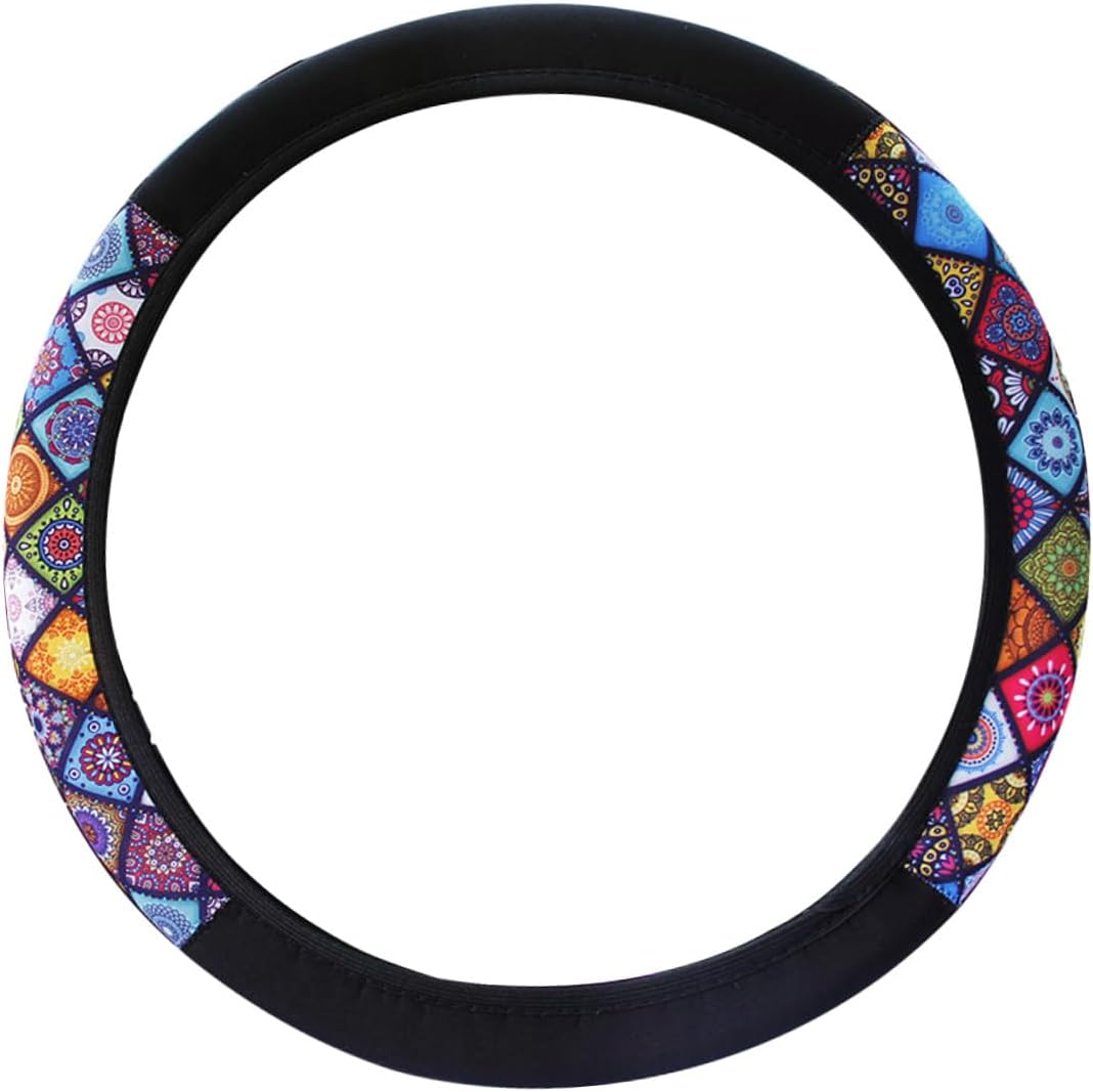 FOYTOKI Elastic Car Wheel Cover and Auto Steering Wheel Cover Universal Fit Neoprene Material Color Block Design Suitable for Cars Comfortable Grip for Men and Women image number 3