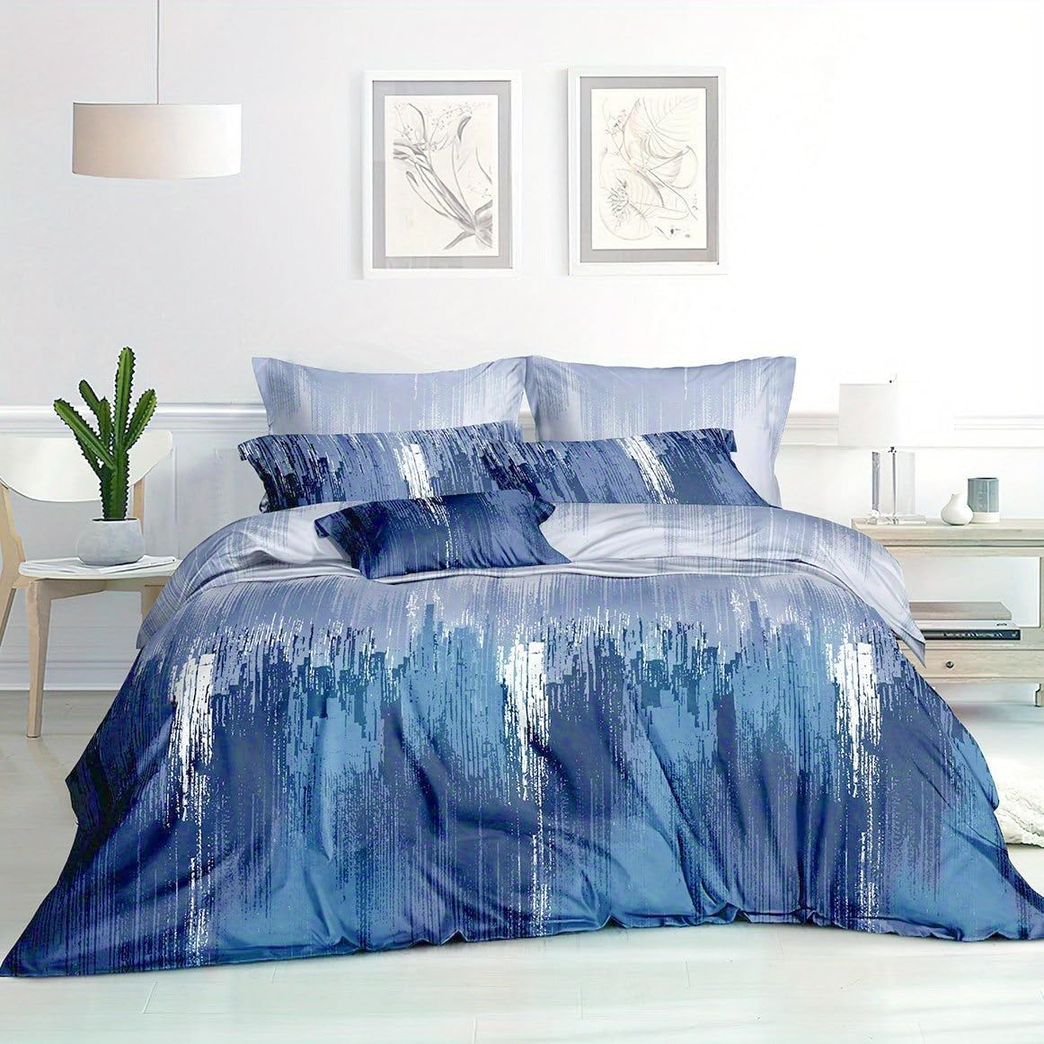 New Soft Doona Duvet Quilt Cover Set - 6 Sizes - Press Studs Closure (King, Blue Waves) image number 6