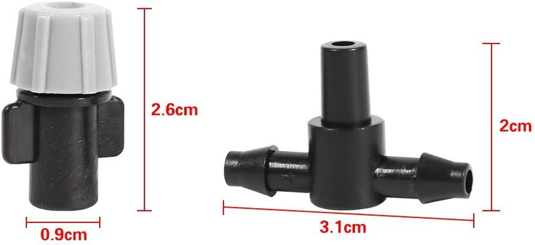 20Pcs Misting Sprinkler Nozzles, Plastic Irrigation Nozzles Tee Joints for Misting System (Black and Grey) image number 4