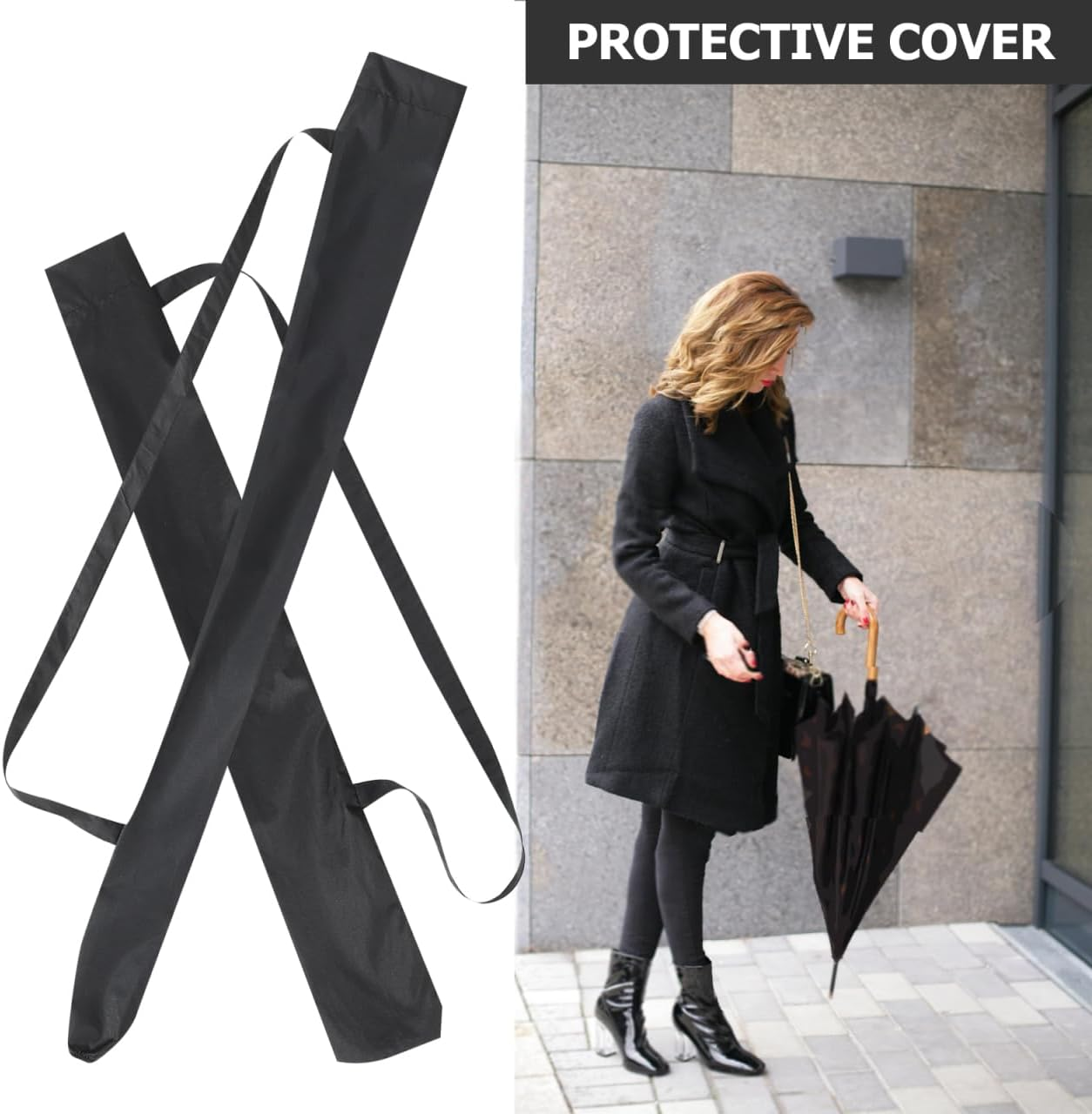 2Pcs Umbrella Bag with Shoulder Strap Waterproof anti Dust Reversible Umbrella Cover Carry Case for Storage Travel Home Car Black