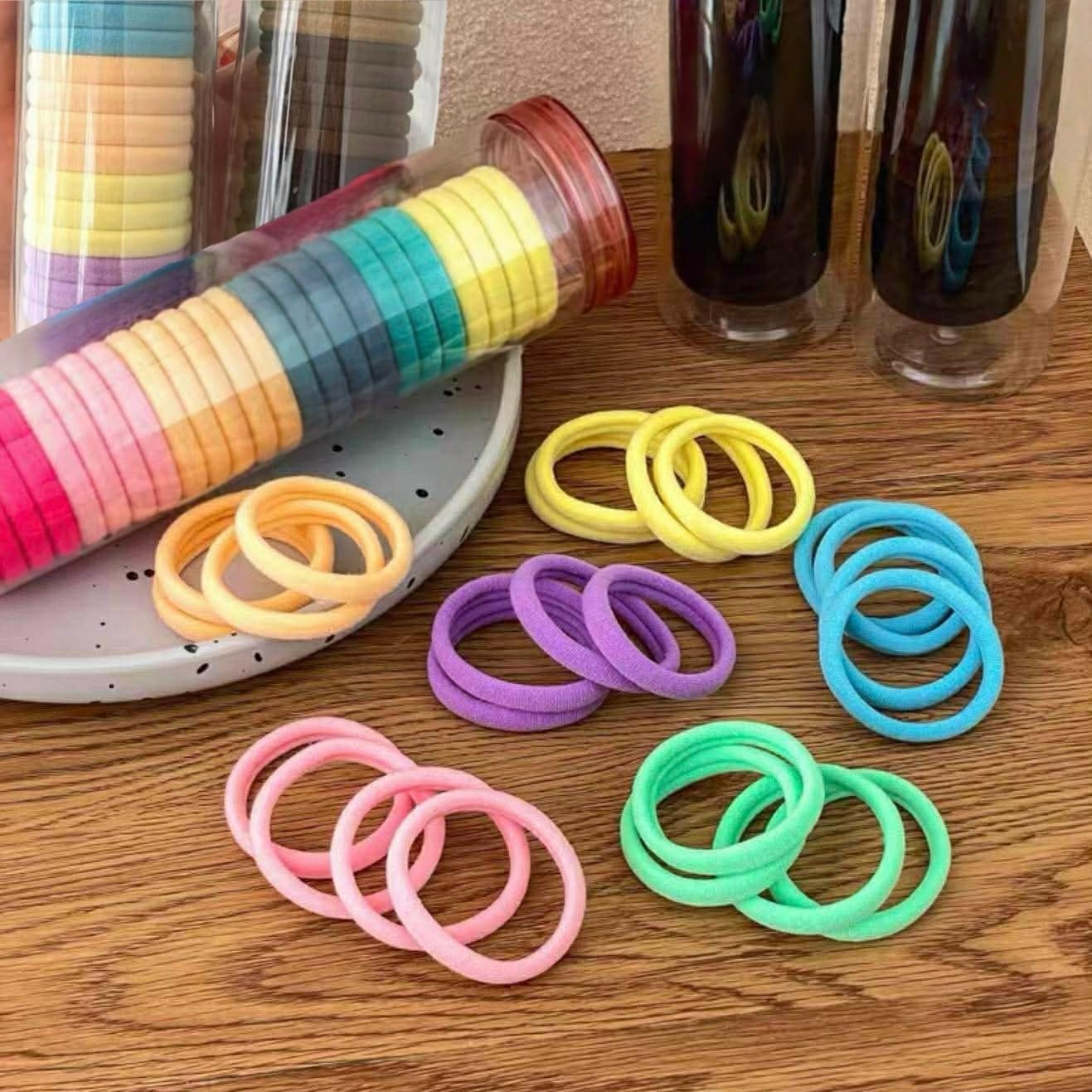 36Pcs/5Cm High Elastic Hair Ties, Multi-Colour Hair Bands Mixed with Storage Jars,Ponytail Holderes with Storage Jar,Soft & High Elastic Hair Bands, High Ponytail Holder (Brown #2) image number 6