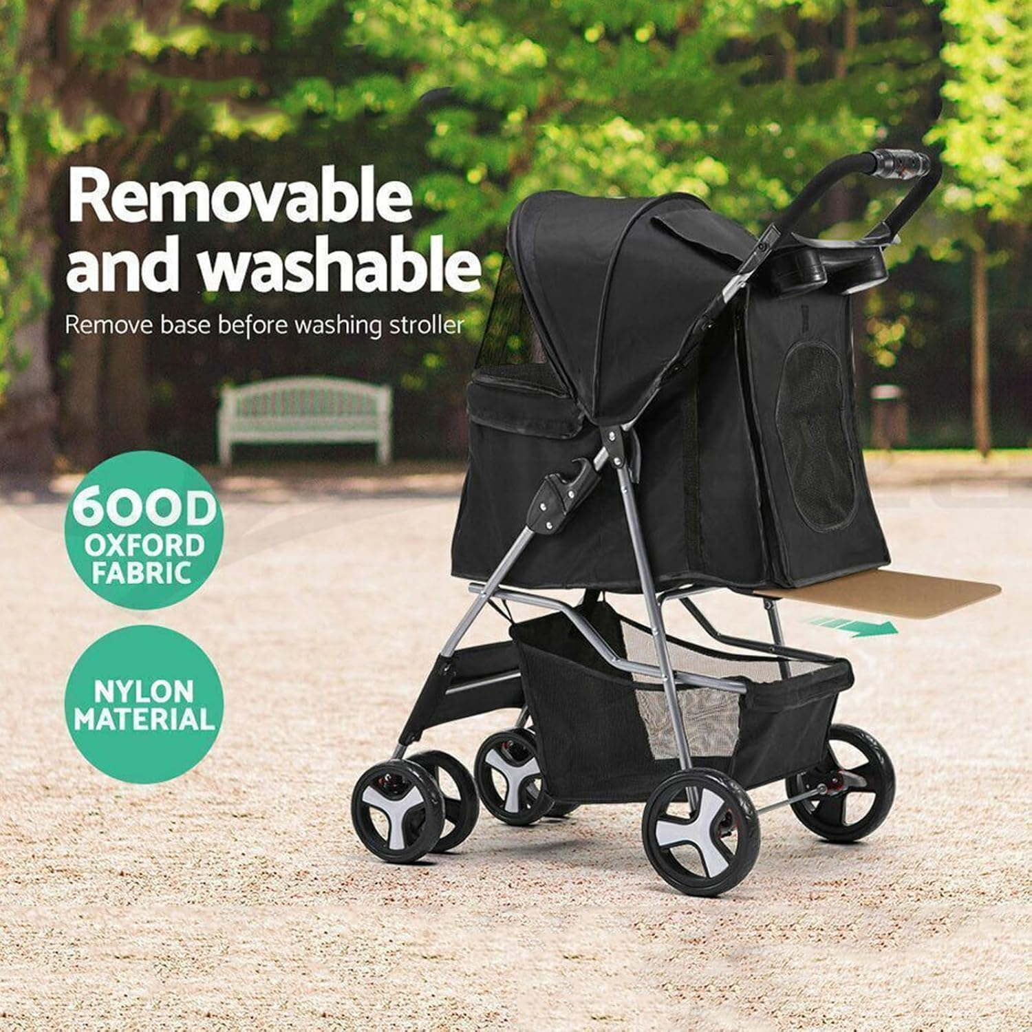 FURBULOUS Pet Dog Stroller, 4-Wheel Foldable Cat Dog Stroller with underneath Storage, Easy to Fold & Unfold, Cup Holder Handle 360&deg; Front Wheel Rear Wheel with Brake for Small Pets - Grey image number 3