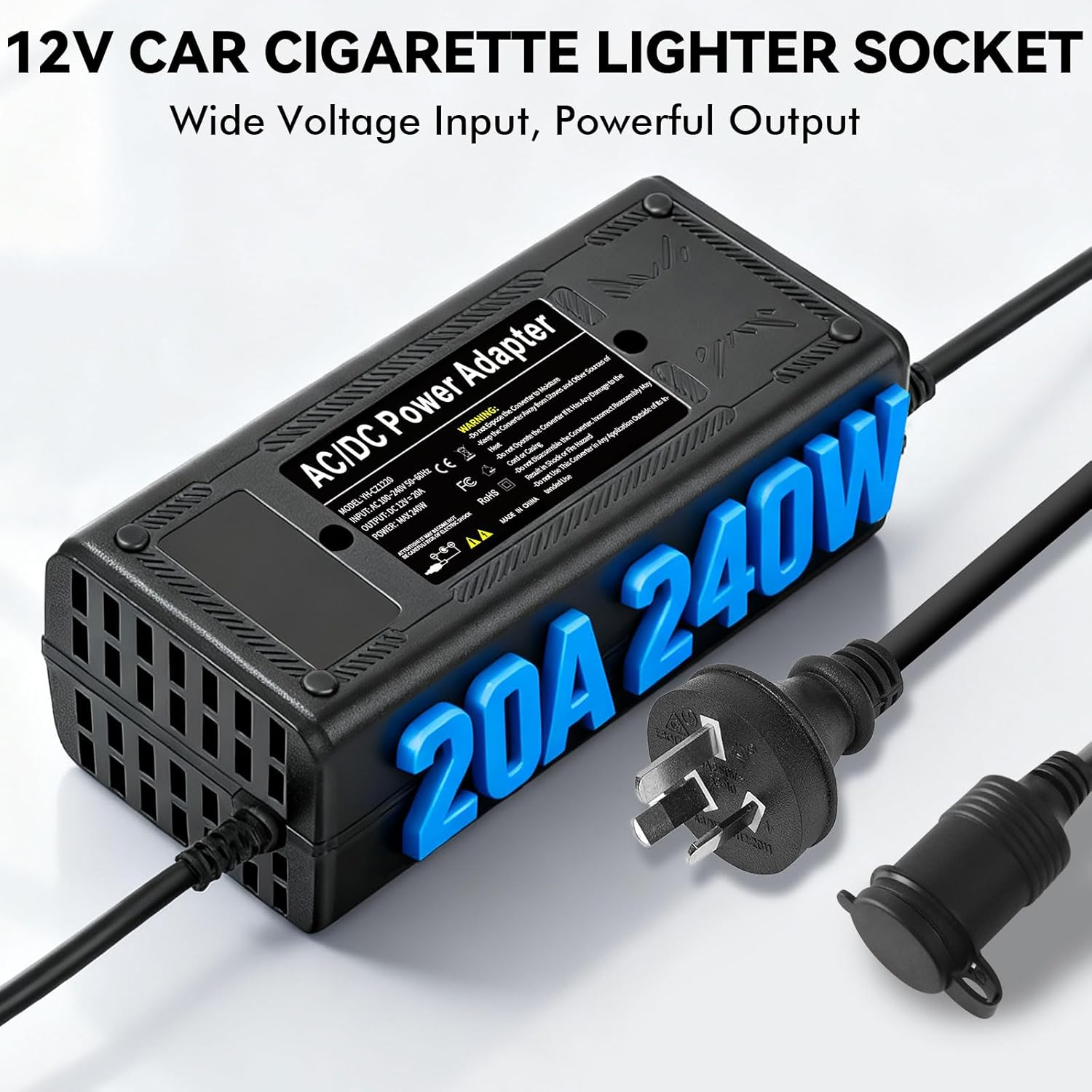 AC to DC Converter 250W(Pro Max) 12V 20A AC 110V~240V to DC 12V Converter Car Cigarette Lighter Socket Transformer AC/DC Power Adapter for Car Refrigerator, Vacuum Cleaner, Tire Inflator and More image number 4