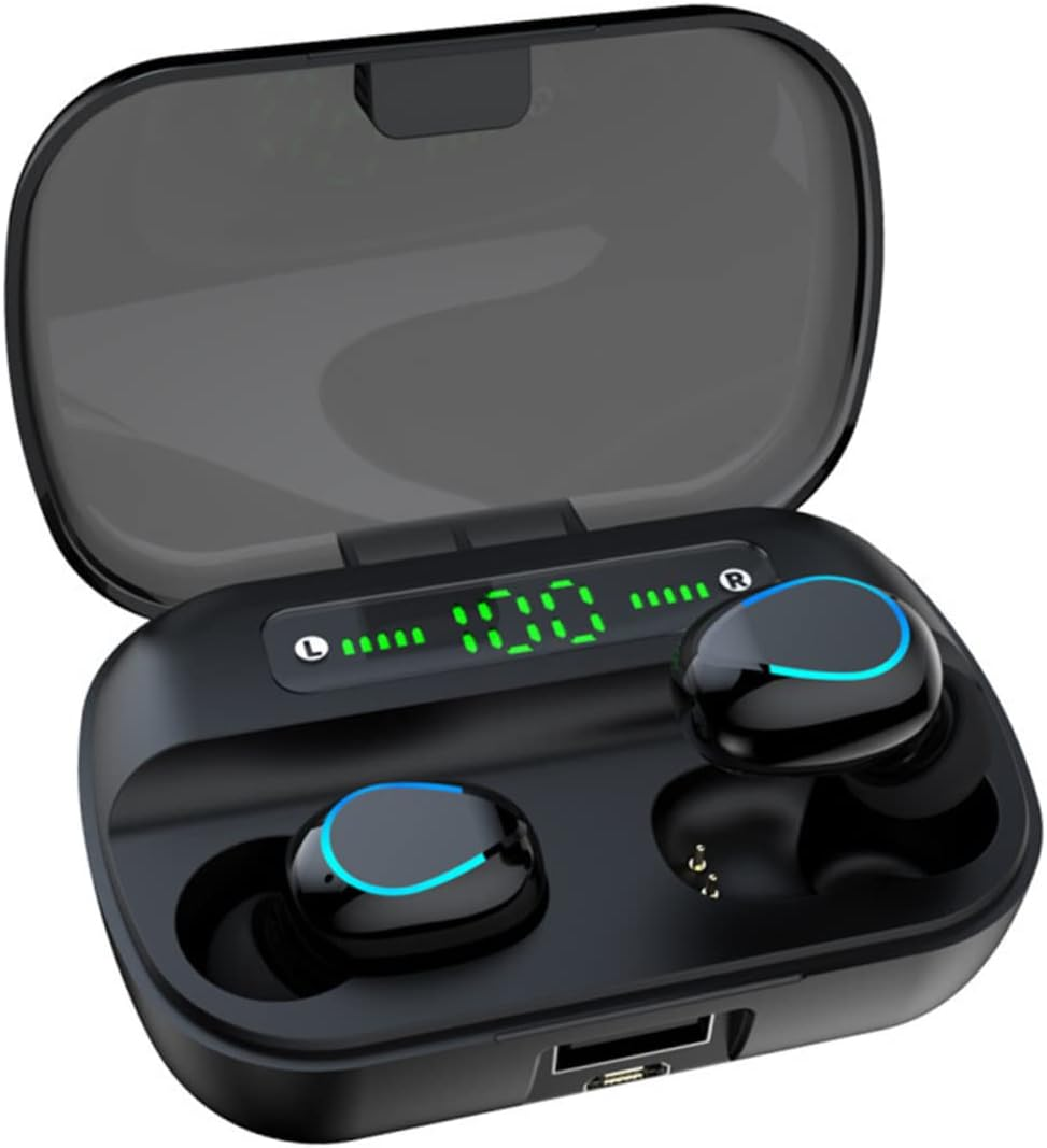 OKUMEYR Wireless Earbuds with Noise Cancelling Digital Display U Shaped Colorful Breathing Lamp Portable Earphones for Home and Outdoor Use Black