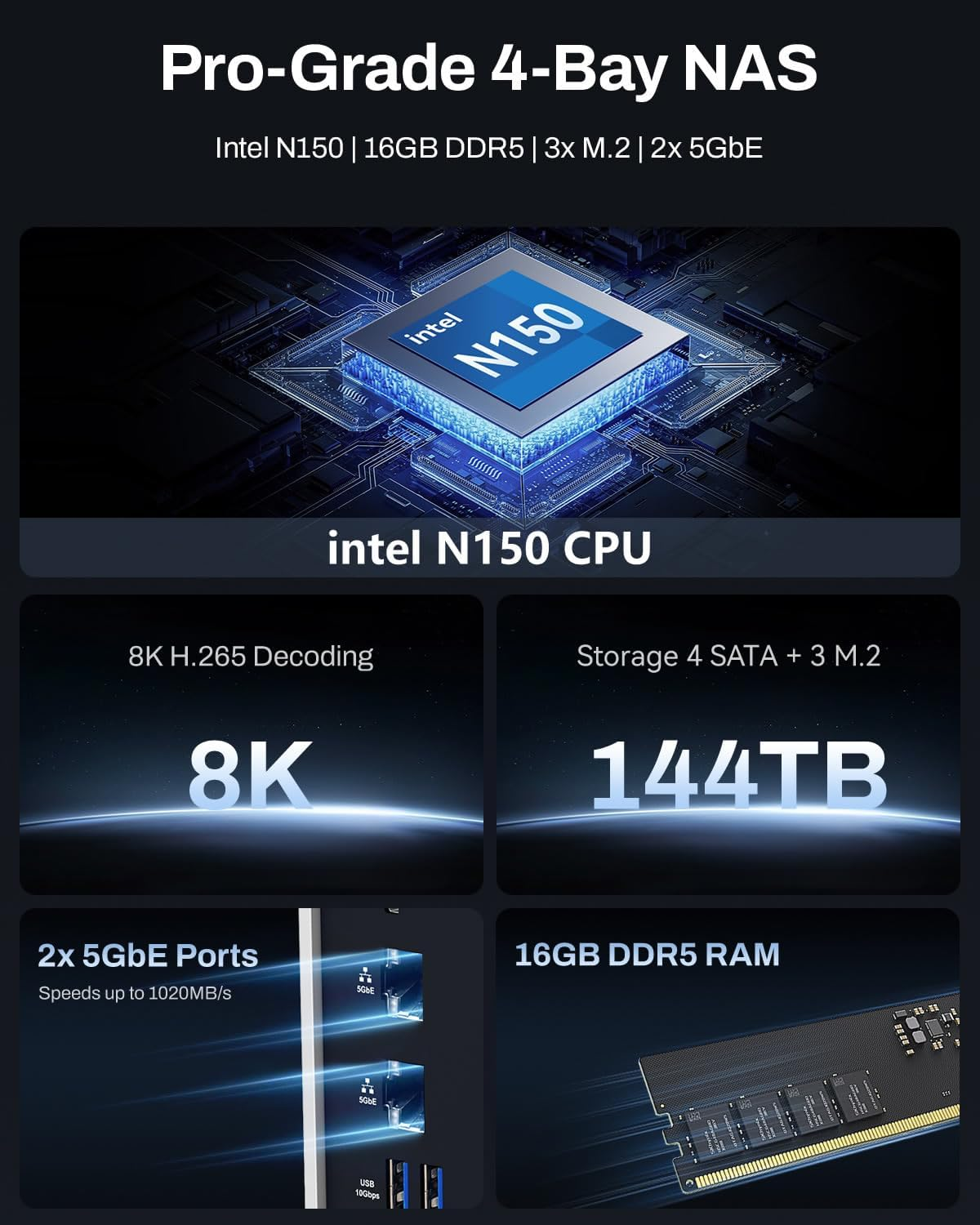 TERRAMASTER F4-425 plus NAS Storage - 4Bay Intel N150 Quad-Core CPU, 16GB RAM DDR5, 5Gbe LAN X 2, M.2 Slot X 3, Network Attached Storage for Teamwork, Multimedia Server (Diskless) image number 5