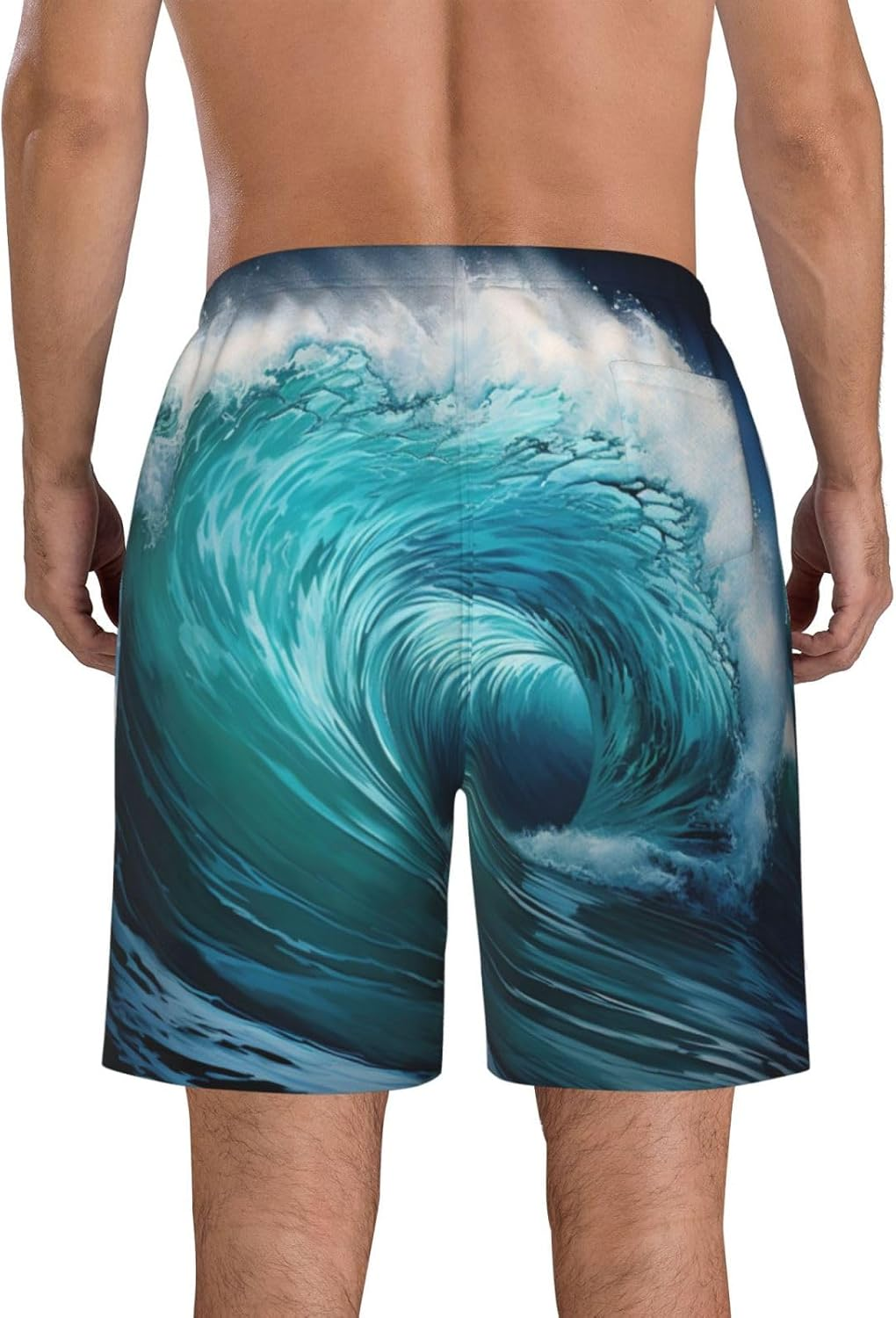 Beautiful Ocean Waves Print Men'S Beach Shorts Hawaiian Summer Holiday Casual Shorts with Drawstring, Quick Dry image number 2
