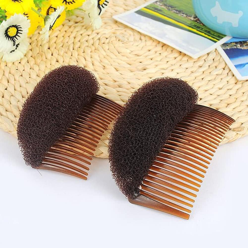 2PCS Women Soft Sponge Foam Base Inserts Bump up Hair Pads Stick Bun Maker Hair Styling Clip Hair Comb Tool Accessories (Brown, One Size) image number 4
