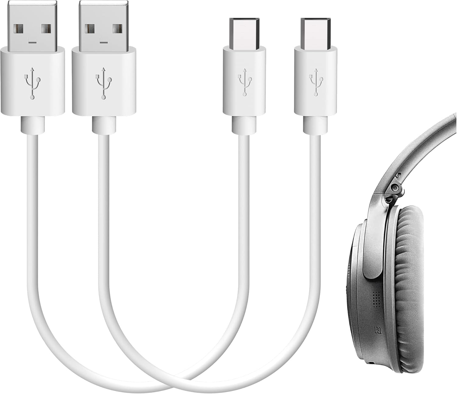 Geekria USB Headphones, Earbuds Short Charger Cable Compatible with Bose QC 35 II, QC 35, QC 25, Soundlink, USB to Micro-Usb Replacement Power Charging Cord (1 Ft / 30 Cm 2 Pack) image number 4
