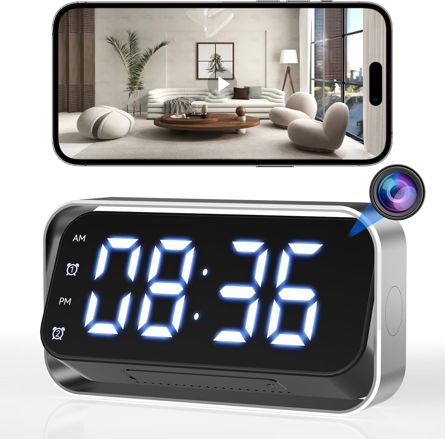 Tccbac 4K HD Hi/Dden S/Py Camera Clock - Wifi Wireless Indoor Security Camera with 150&deg; Wide Angle Lens, Night Vision, Motion Detection, N/Anny Cam for Home/Office Surveillance