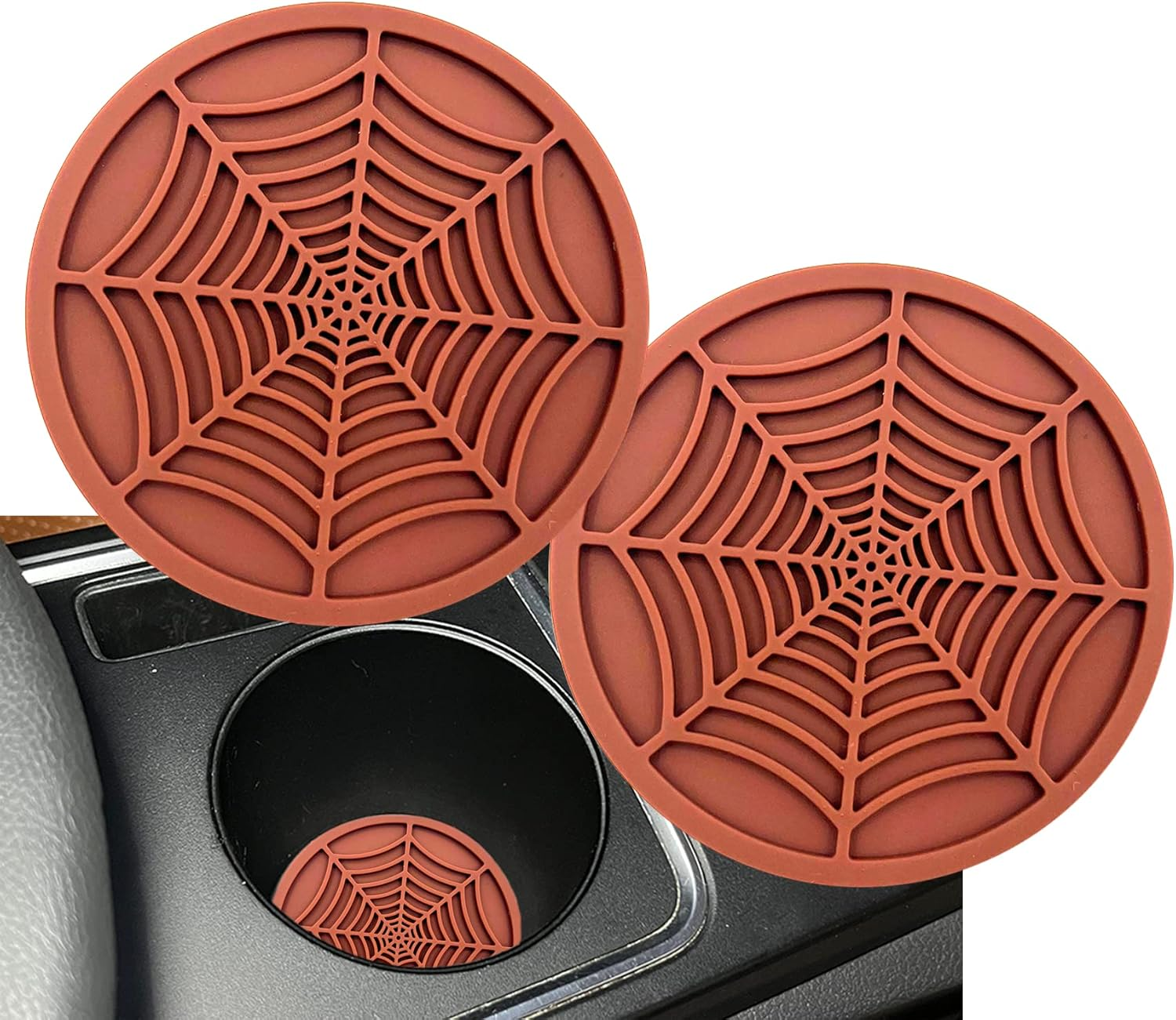 Car Cup Holder Coaster, 2 Pack Universal Auto anti Slip Cup Holder Insert Ornaments Coaster, Durable, Suitable for Most Car Interior Accessories (Red-Spider Web-2Pack)