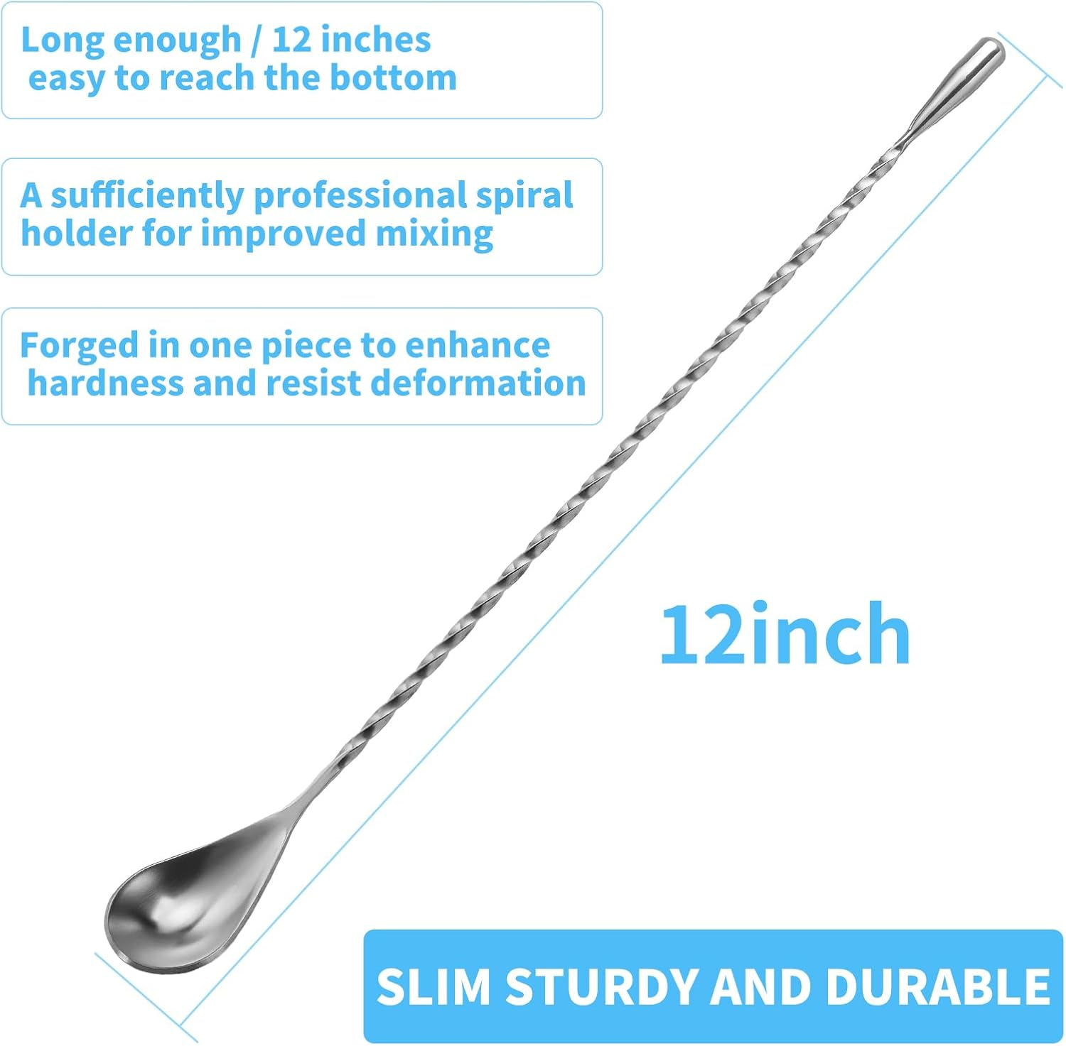 6 Pcs 12 Inch Bar Mixing Spoon Cocktail Spoon Stainless Steel Bar Long Spoon with Spiral Pattern image number 2