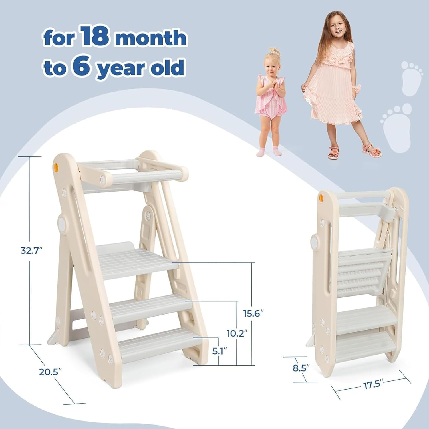 Enliansgo Kids Step Stool Toddler Step Stool for Bathroom Sink,Adjustable 3 Step Stools with Handles to 2 Step for Kids Toilet Potty Training,Kitchen Counter Stools Learning Helper Stool (Grey) image number 4