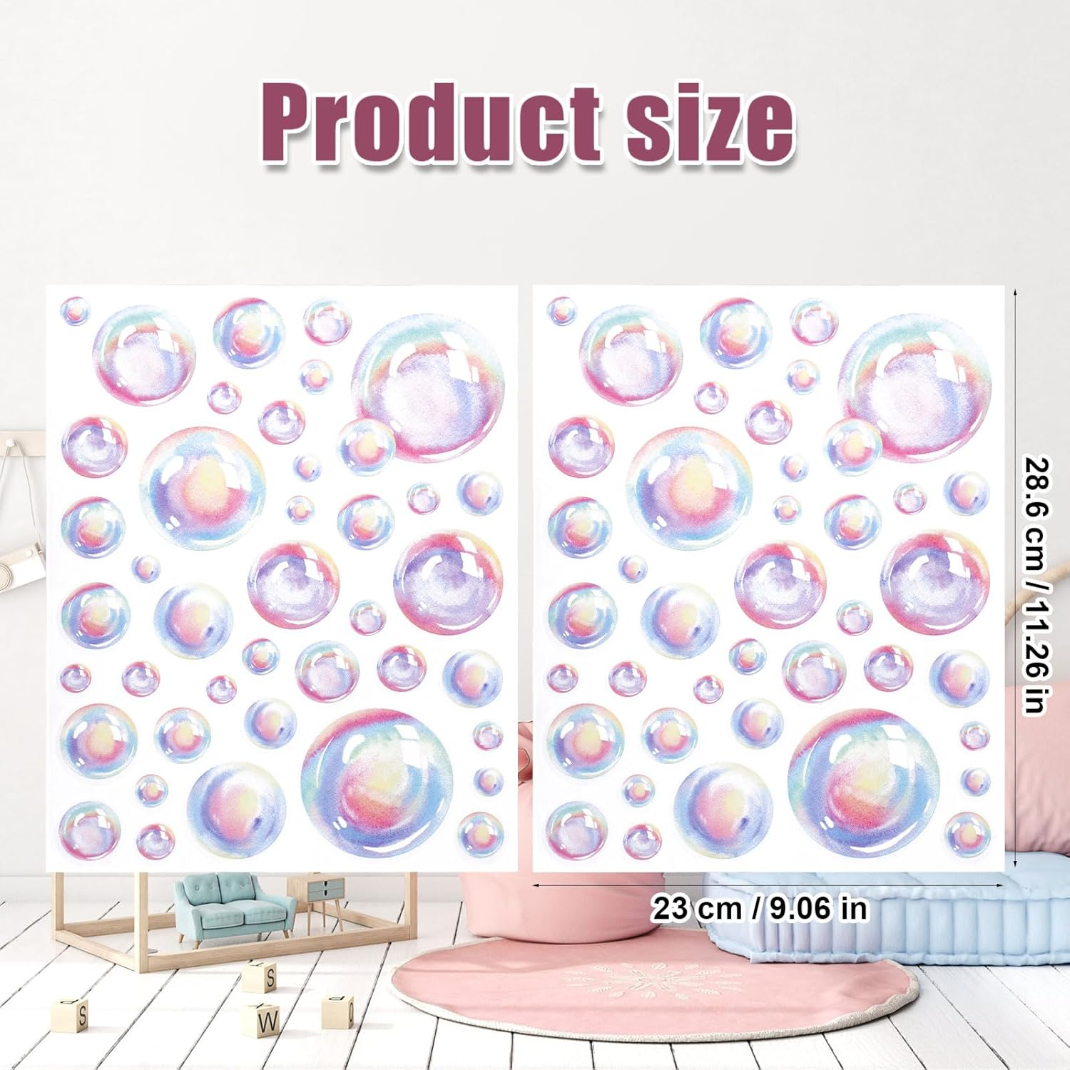 2 Sheets Bubble Wall Decals, Colorful Bubbles Wall Stickers Cutouts Ocean Bubble Wall Stickers under the Sea Birthday Party Decorations for Kids Room Bathroom Wall Mermaid Theme Party image number 6