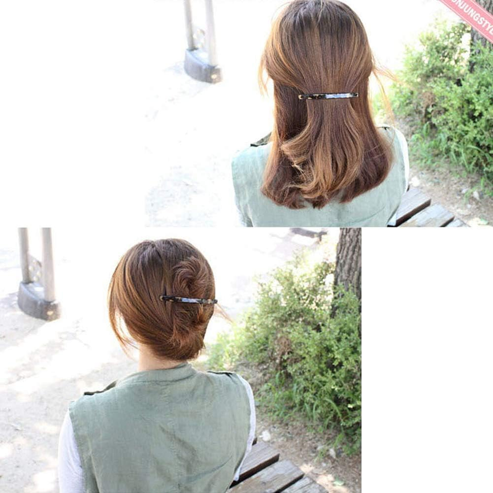 Luckycivia 2 Pack Hair Barrette, Long and Thin Handmade Celluloid Onyx Hair Clip, Elegant Automatic Hair Clip, Barrette Ponytail Holders for Women/Girls - 4 Inches image number 5