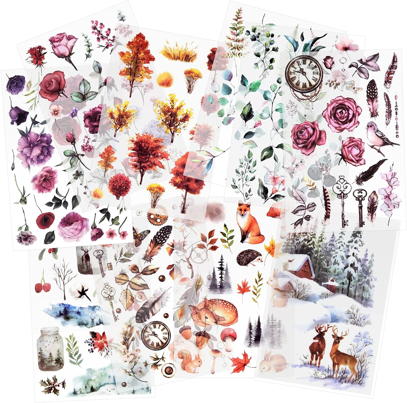 12 Sheets Rub on Transfer Sticker Scrapbook Sticker Jounal Sticker for Adult Sticker of Sewing Handicraft Decor Sticker for Card Making Diary Album DIY Art and Craft (Village)