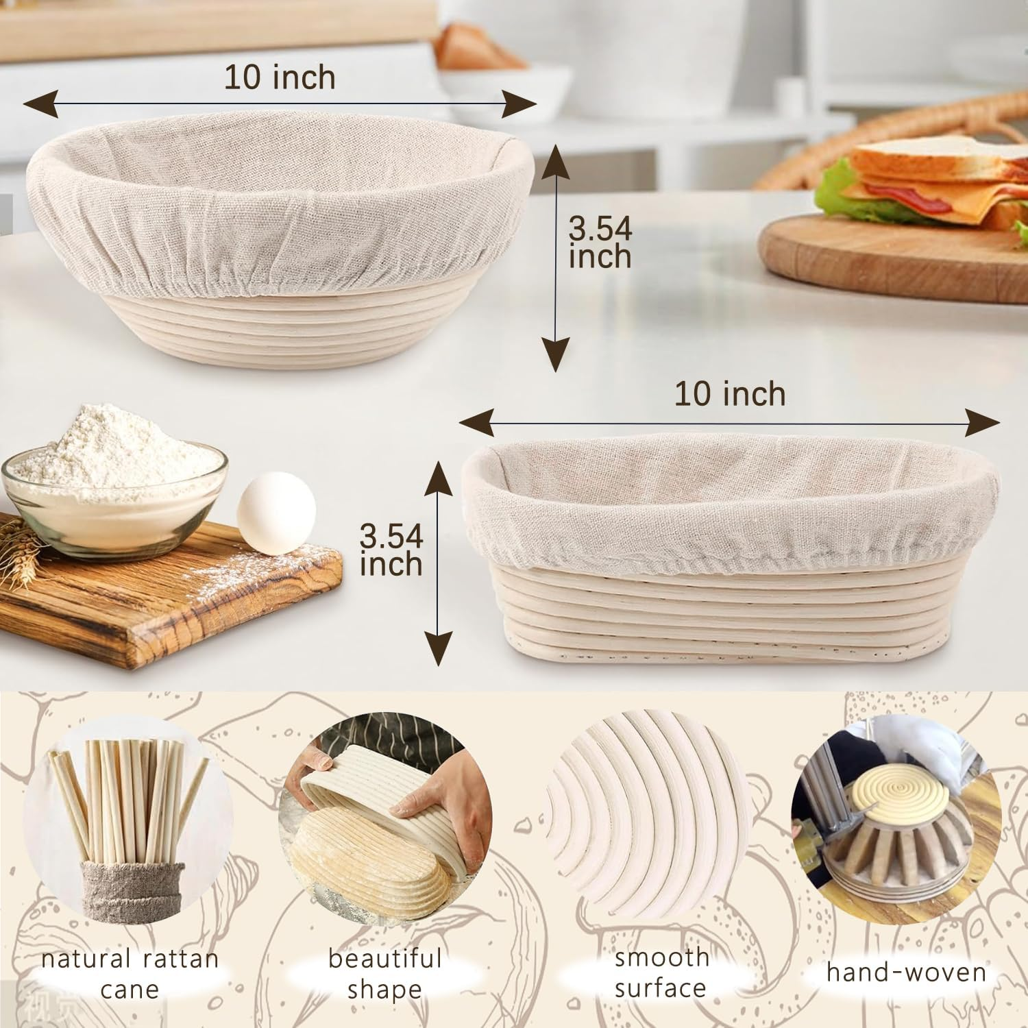 Xkimos Sourdough Starter Kit,14-Piece Set Banneton Proofing Basket with round & Oval Rattan Proofing Baskets,Natural Rattan Bread Proofing Basket,Sourdough Kit with the Necessary Tools. image number 5