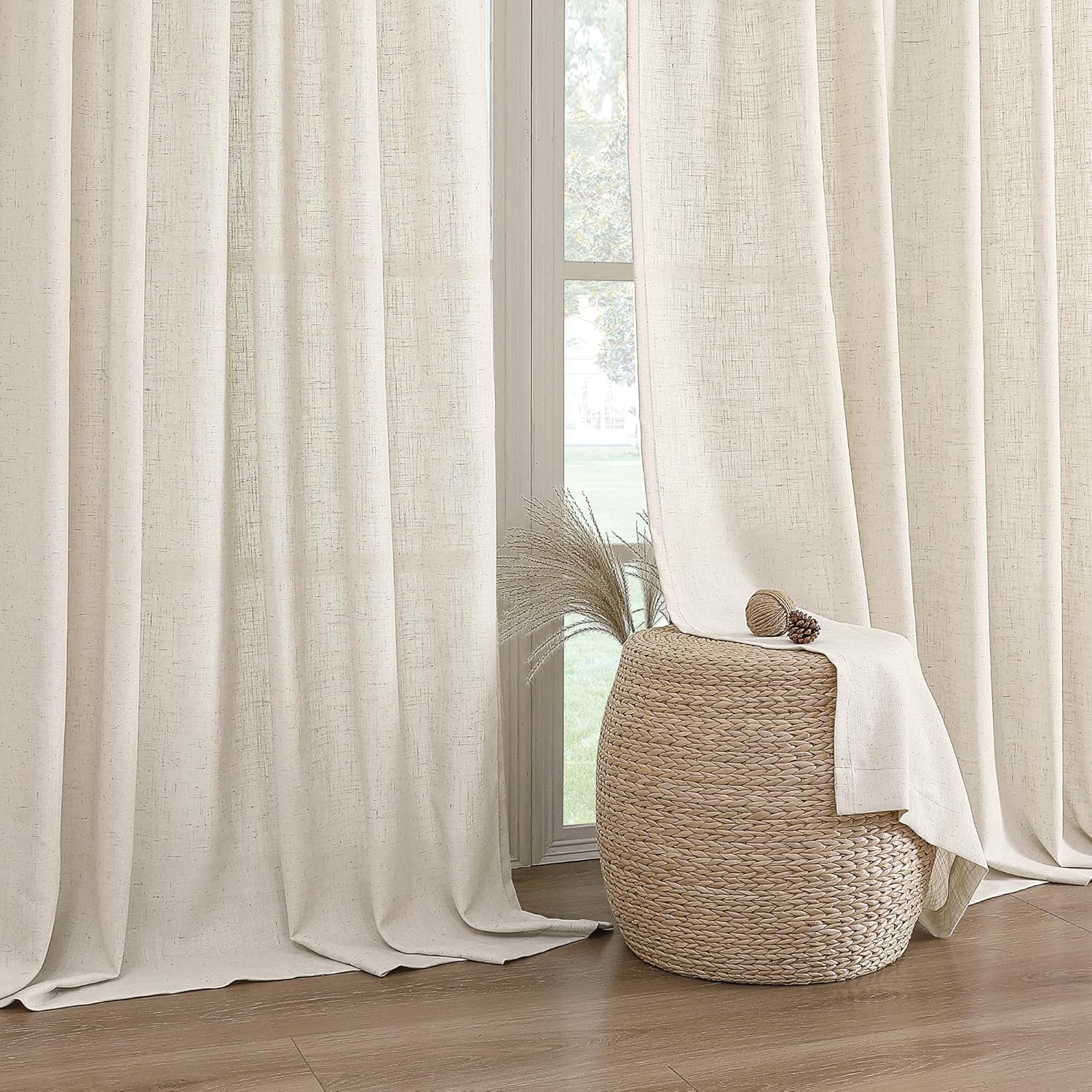 Sheer Linen Curtains for Bedroom/Living Room Semi-Sheer Curtains 213Cm Drop Eyelet Window Curtain & Drapes Light Filtering Provide Privacy(Sold Pair, Each Piece W132Cm X D213Cm，Ivory) image number 4
