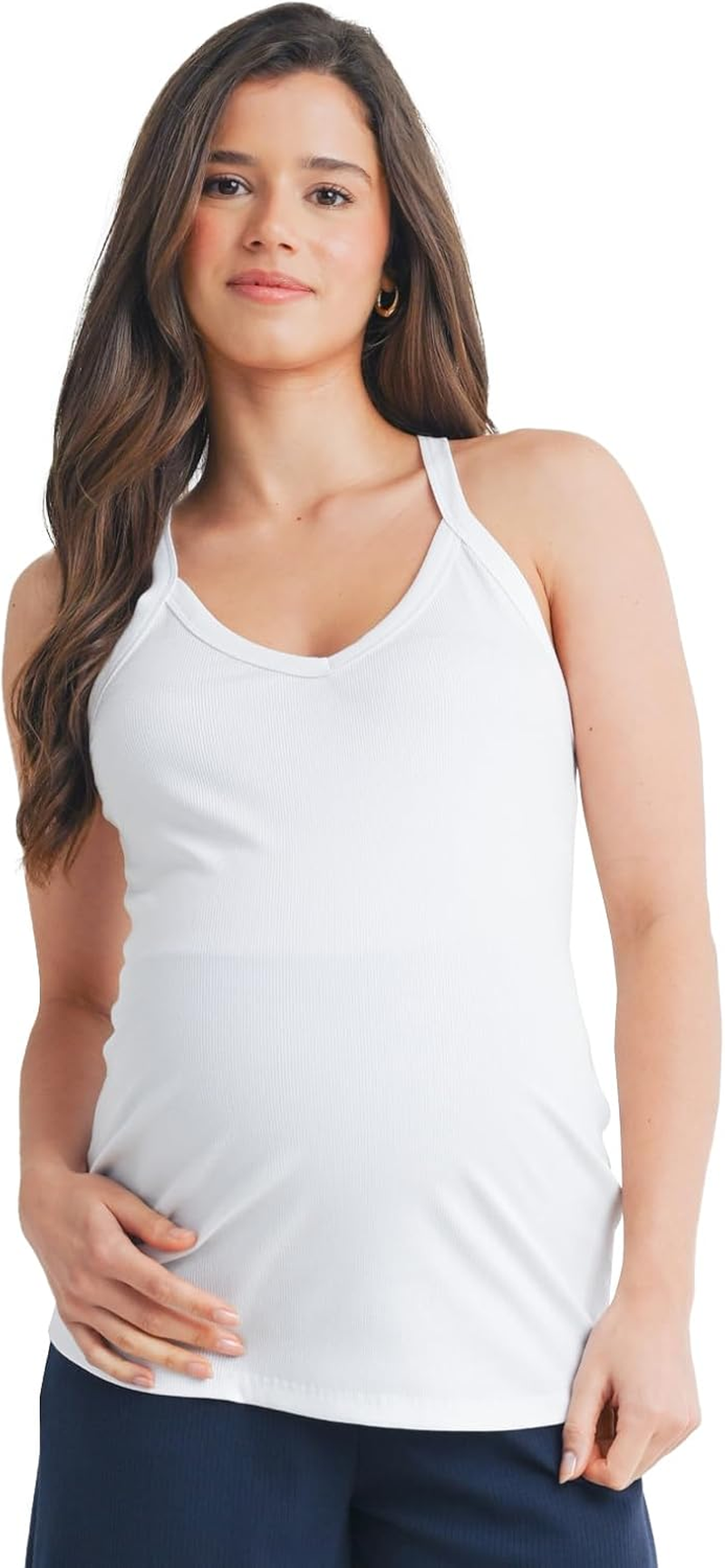 Laclef Women'S Sleeveless Racerback V Neck Ribbed Maternity Cami Tank Top image number 4