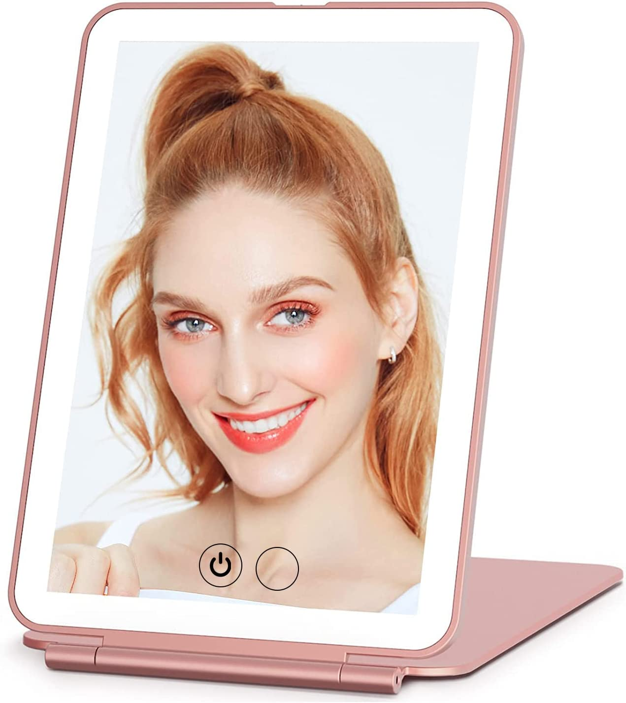 Rechargeable Makeup Vanity Mirror with 72 Led Lights, Lighted Travel Portable Light up Beauty Mirror, 3 Color Lighting, Dimmable Touch Screen, Tabletop Desk Foldable Cosmetic Mirror with Lights(Black)