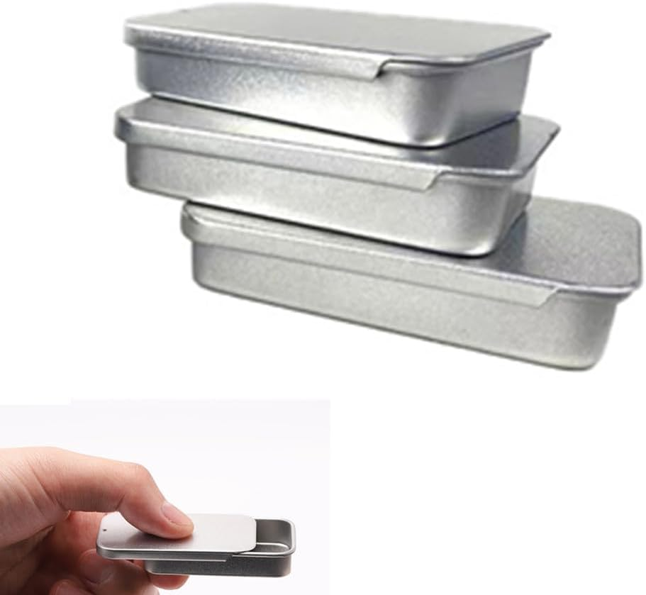16 Pcs Aluminum Tin Jars, Cuicanfla Small Slide Top Tin Lip Balm Tins with Lids, Cosmetic Sample Metal Silver Rectangular Metal Tins Containers for Lip Balm, Cosmetic,Candles,Salve,Make Up,Eye Shadow image number 2