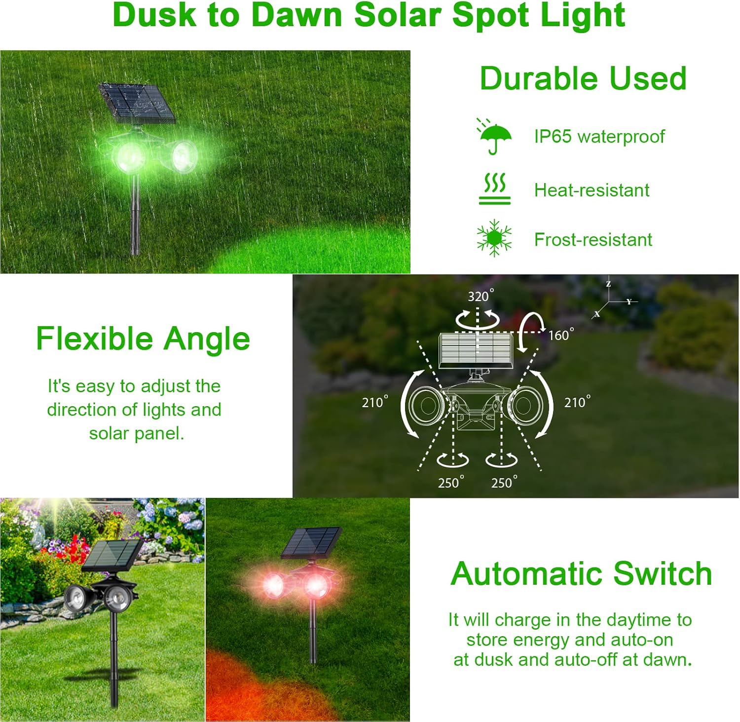 Outdoor Spot Lights for Yard, Color Changing Solar Stake Lights, Always on All Night with 7 Color Options, Dusk Til Dawn Solar Uplights Waterproof for Trees/Pathway/Garden Decor, 1-Pack image number 4