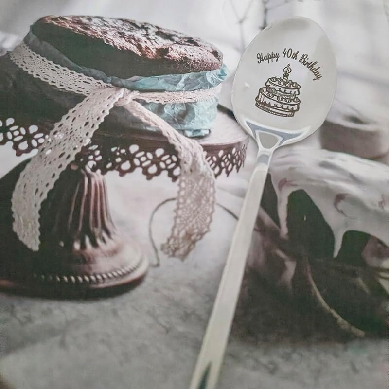 RFTWXHPN Happy 40Th Birthday Spoon Gifts for Women Men 40 Yr Old Birthday Gifts for Aunt Brother 40 Years Old Birthday Gifts Men Women 40 Th Birthday Gifts for Son Mom Ice Cream Spoons