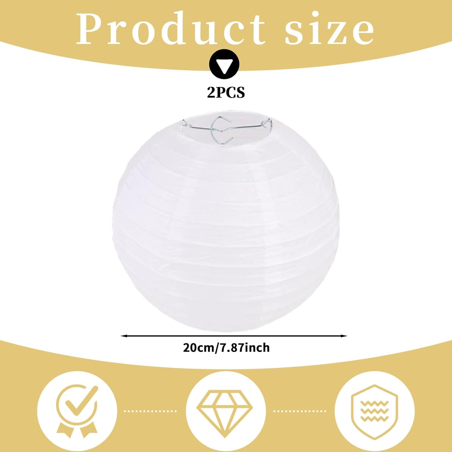 Pack of 2 20 Cm Lanterns, White, Paper Lampshade, Paper Lantern, Paper Lantern, Lampshade Paper round for Creative DIY Projects, Party, Garden, Wedding Decoration, Hot Balloon Decoration for Birthdays image number 5