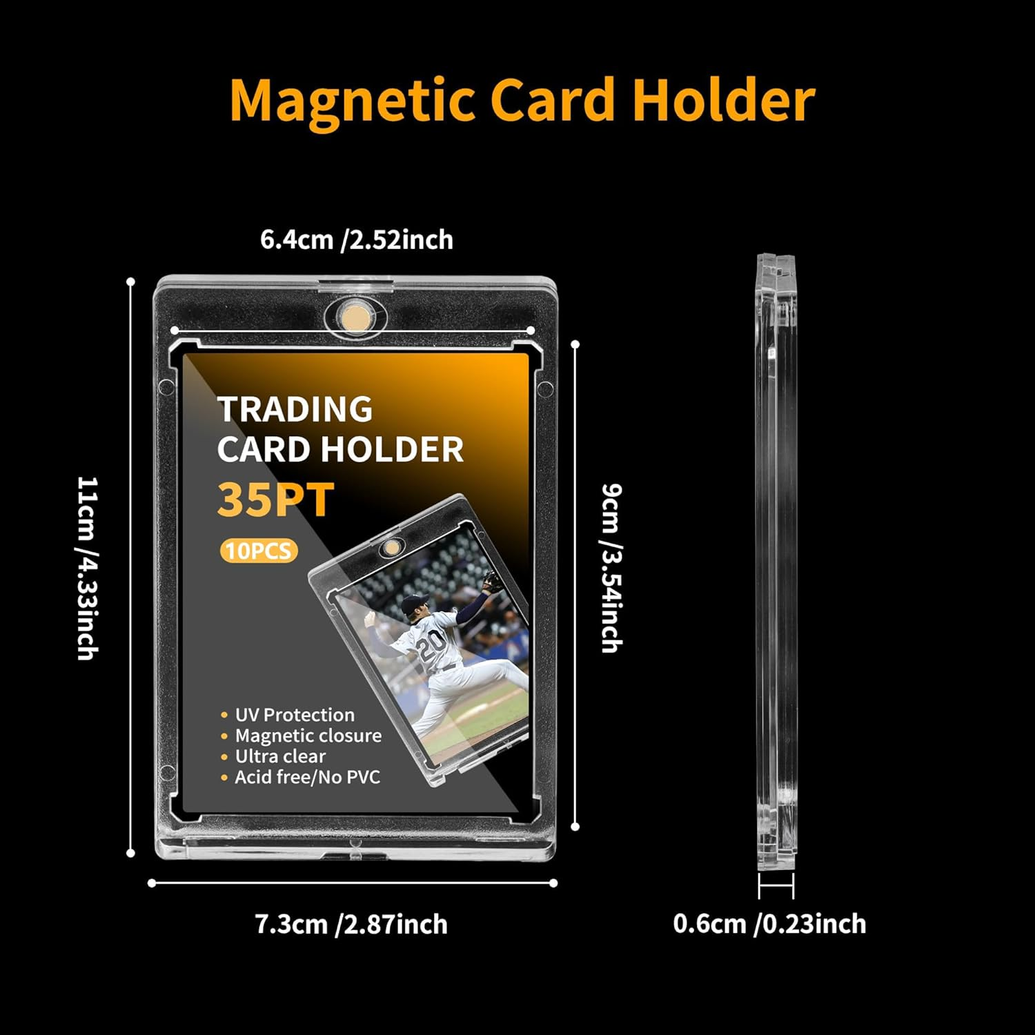 10Ct Magnetic Card Holder, 35Pt One Card Holder Touch for Trading Cards, U-V Protection Magnetic Card Case for Baseball Cards, Card Protectors Hard Plastic, Display Case for Game Cards, Sports Cards image number 4