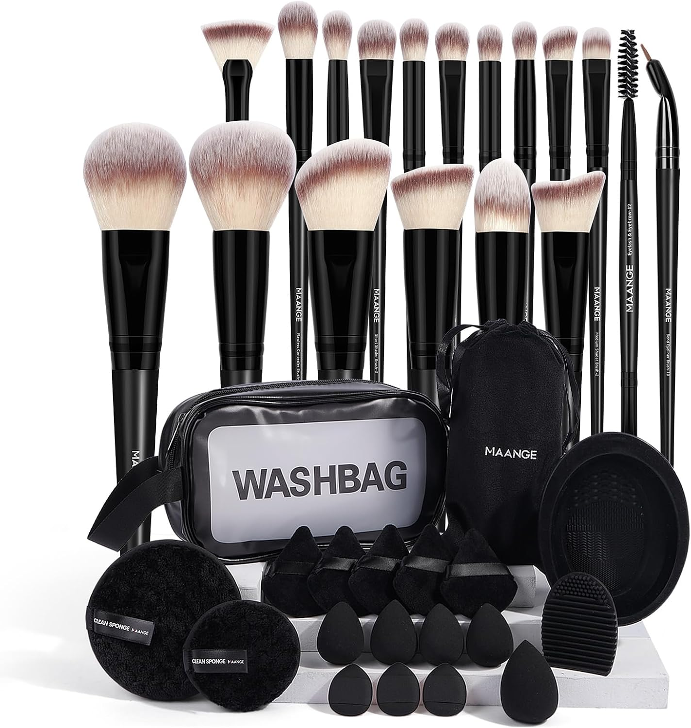 MAANGE 37 Pcs Makeup Brush Set Premium Synthetic Make up Brushes Foundation Eye Shadow Powder Concealers Brushes Set for Beginners Professional Makeup Tool Set (Pink)
