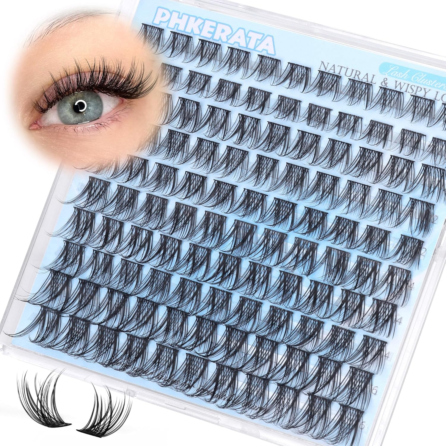 PHKERATA Natural Eyelash Clusters Wispy Clusters 110 Pieces Eyelash Extensions Cluster C Curl Individual Lashes 10-16Mm Mix Length Natural Look Lashes Clusters with Thin Band for Eyelashes Assorted