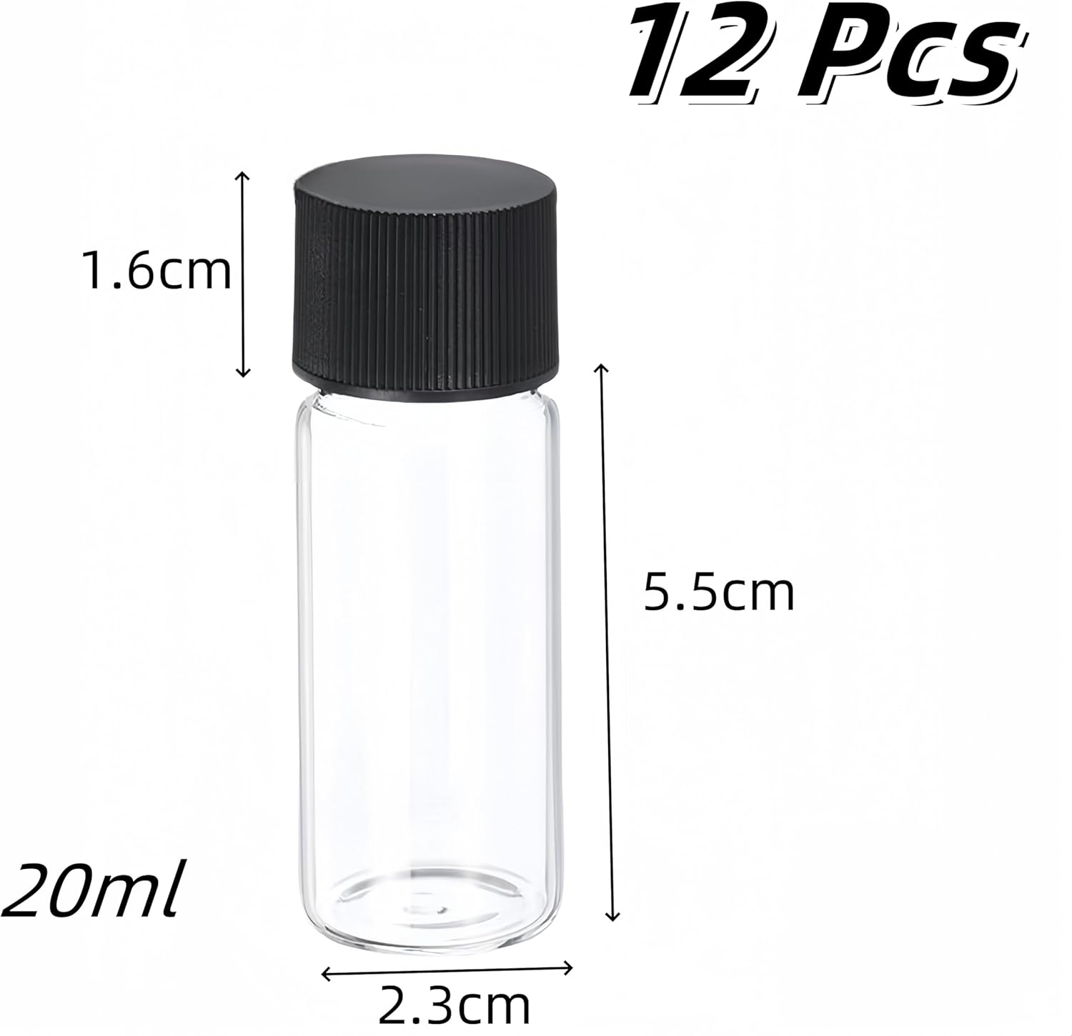 20Ml Glass Vials, 12 Pcs Screw Cap Beads Bottles, Bottled Transparent Test Tubes, Sample Vials, Containers Flat Test Tubes Solid Bottle, Refillable Empty Small Bottle for Sealed Small Bottles image number 3