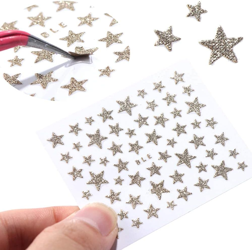 Star Nail Art Sticker Decals 10 Sheets 3D Self-Adhesive Nail Decor with Shiny Glitter Stars for DIY Manicure Decoration image number 2