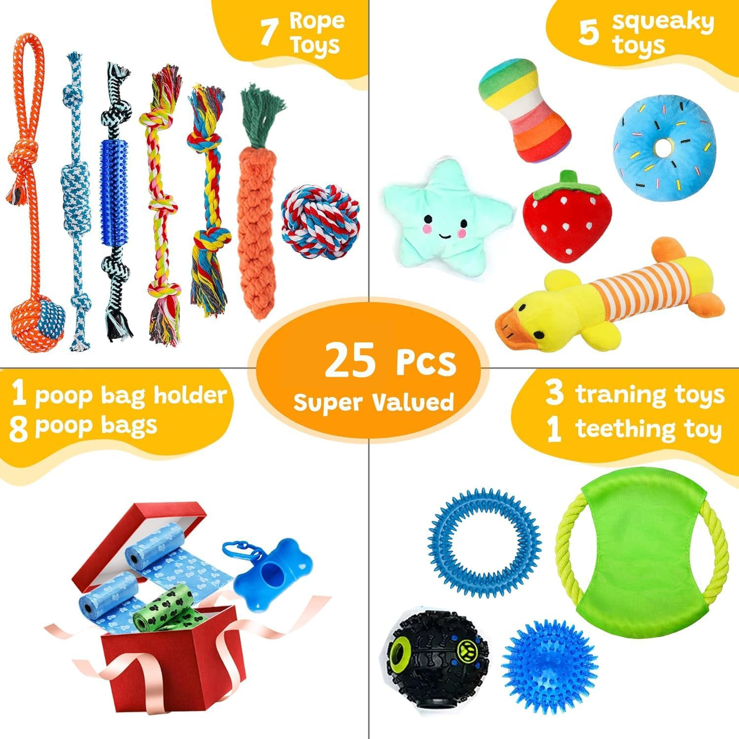 25 Pack Dog Toys Aggressive Chewers,Hmnxg Puppy Toys Chew Toys Dog Toys for Small Dogs Rope for Medium to Large Dogs - 25 Pcs image number 2